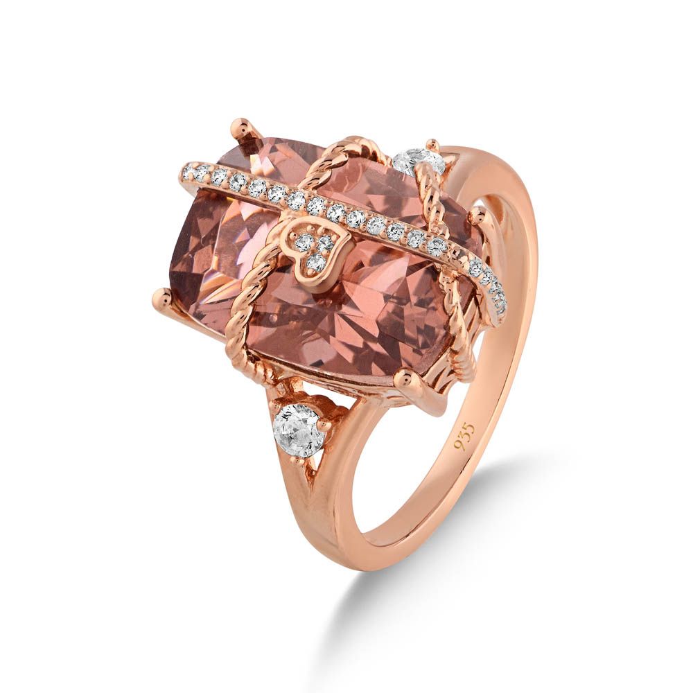Gift Heart Design Cushion Cut Rose Gold Plated Silver Ring