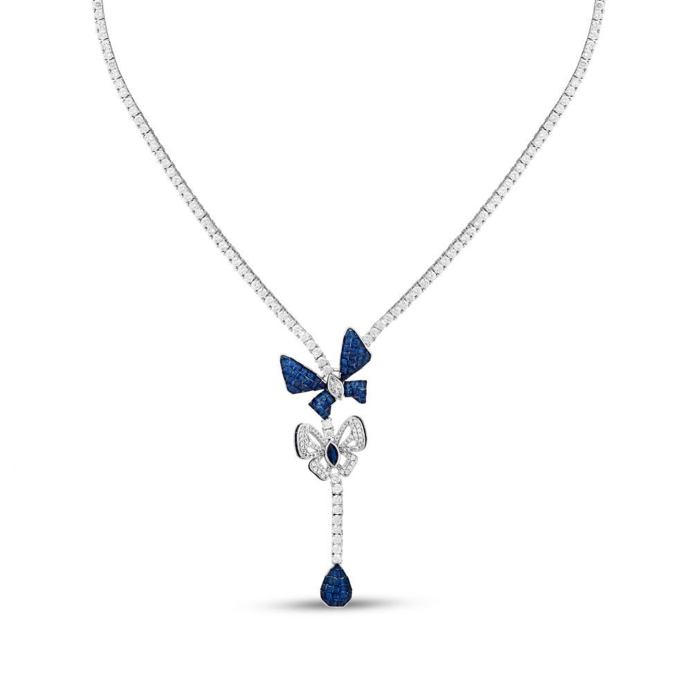 Eclat Collection Blue Butterfly Silver Necklace