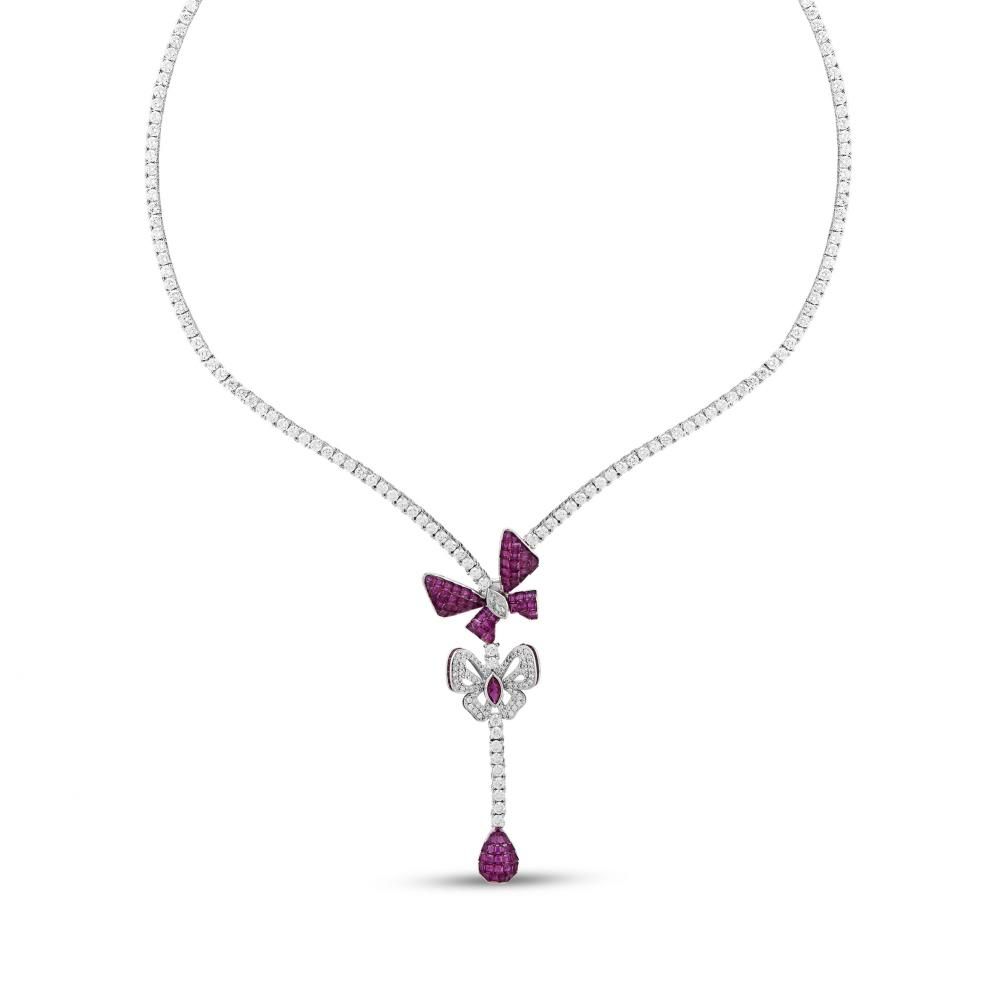 Серебряное колье Eclat с розовой бабочкой