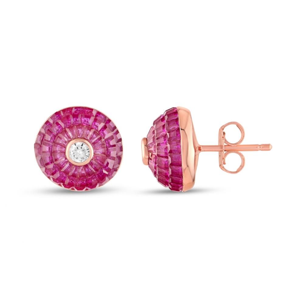 Eclat Collection Pink Round Rose Gold Plated Silver Small Earrings