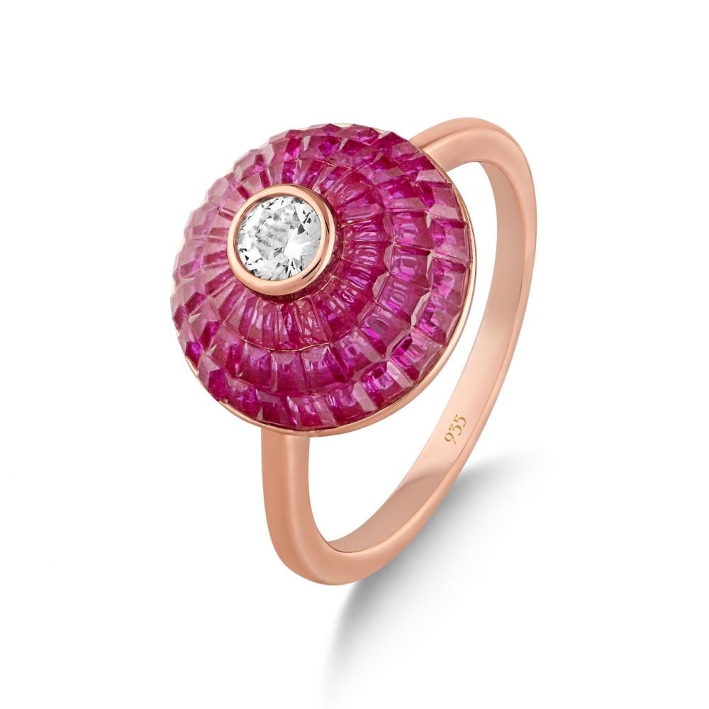 Eclat Collection Pink Rose Gold Plated Small Silver Ring