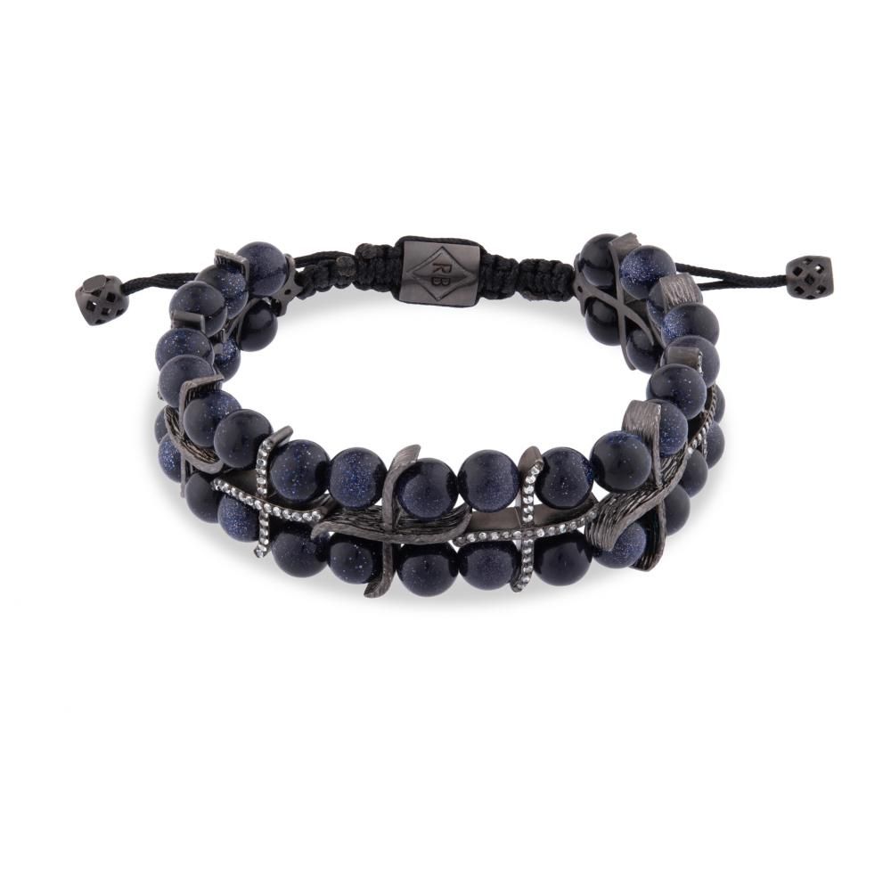 Серебряный браслет Shamballa с двойным рядом синих камней