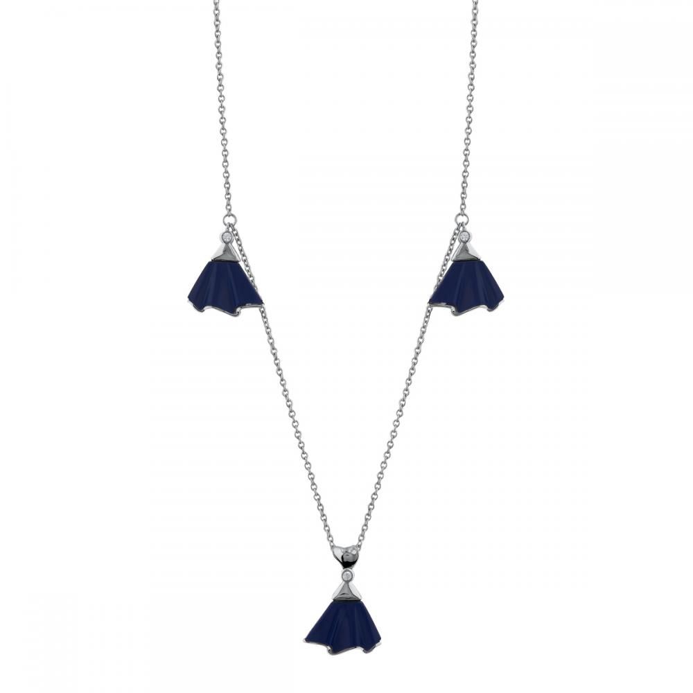 Lucky Gems Collection Lapis Enamel Fan Motif Multi Necklace