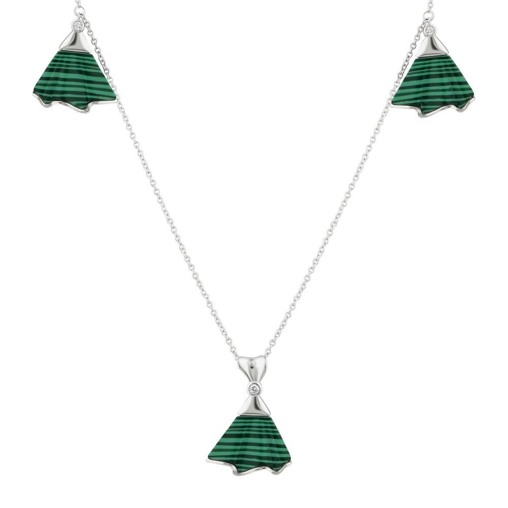 Lucky Gems Collection Malachite Enamel Fan Motif Multi-Layer Necklace