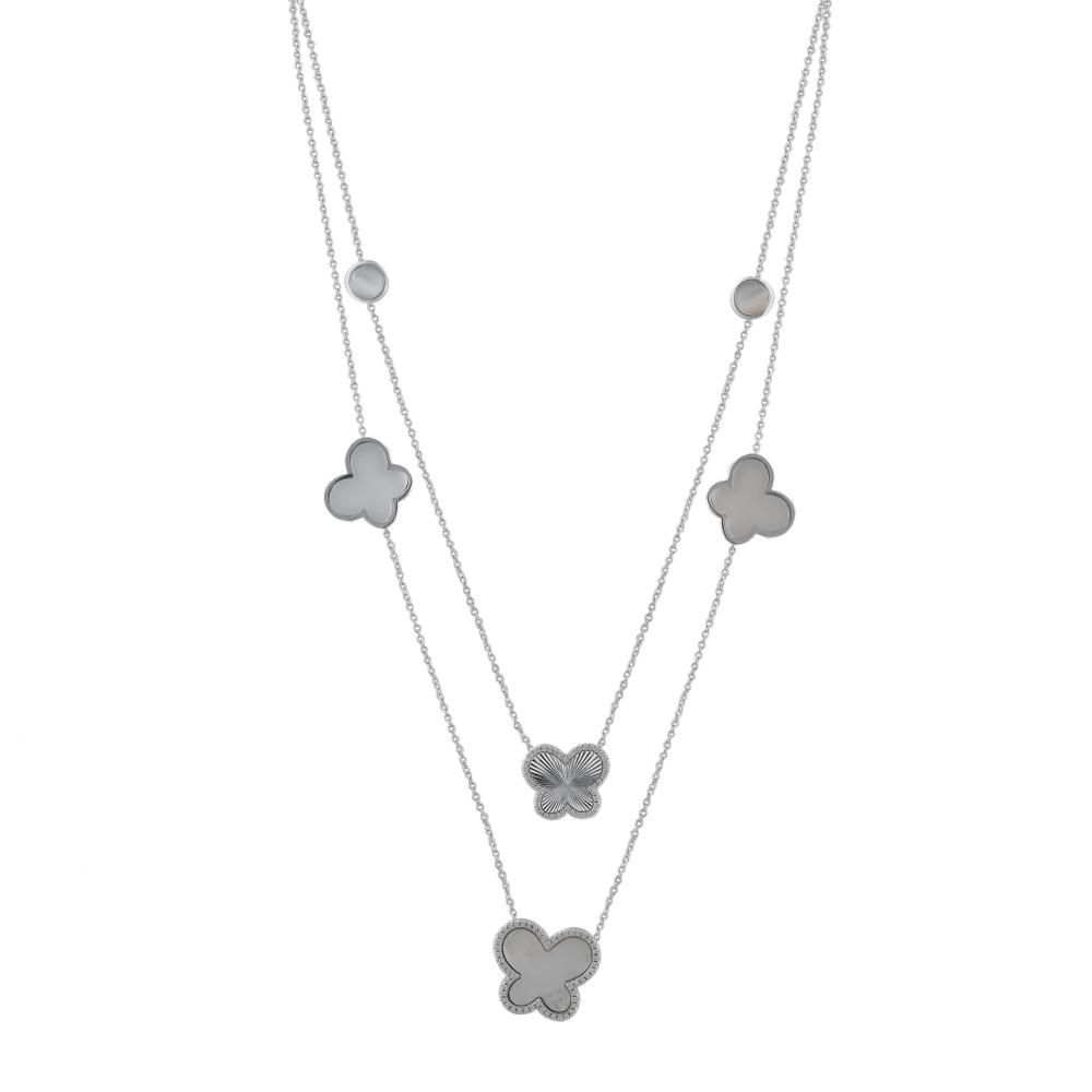 Lucky Gems Collection Mother-of-Pearl Enamel Layered Butterfly Silver Necklace