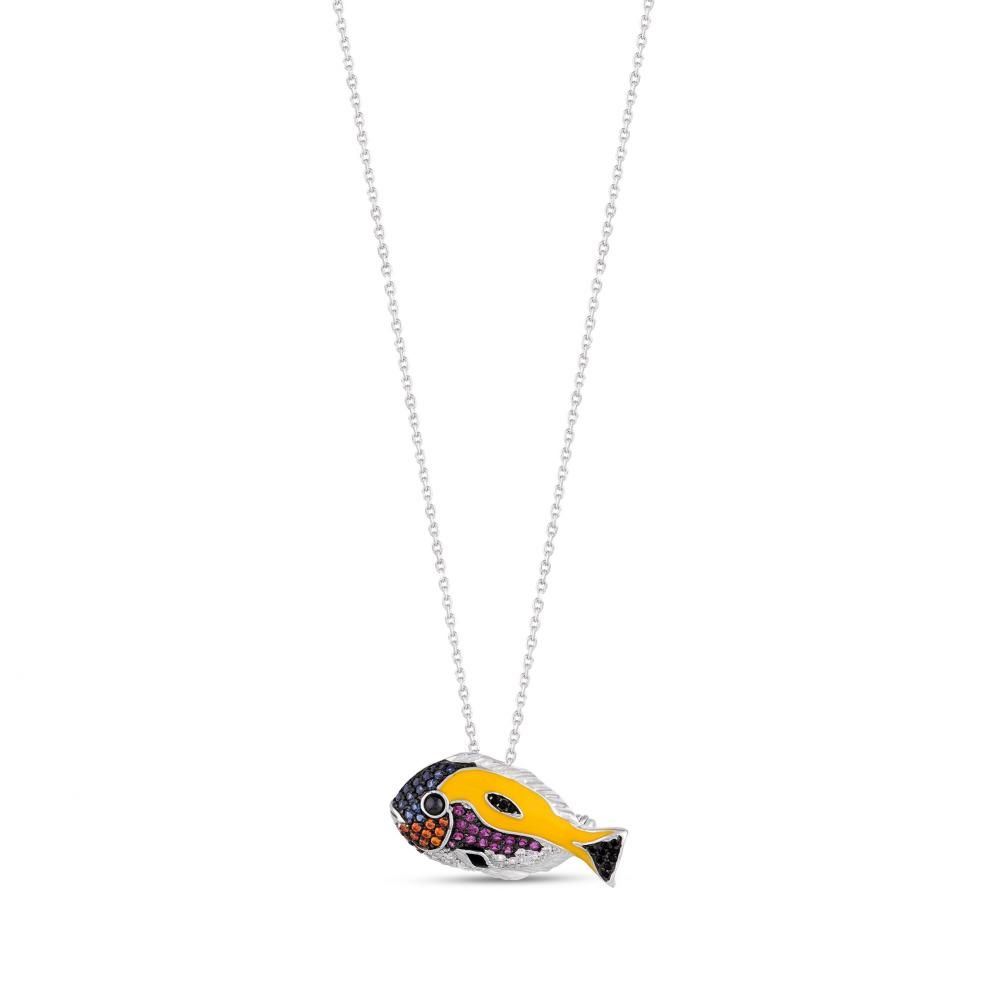 Dream Jungle Collection Colorful Stone Tropical Fish Silver Necklace