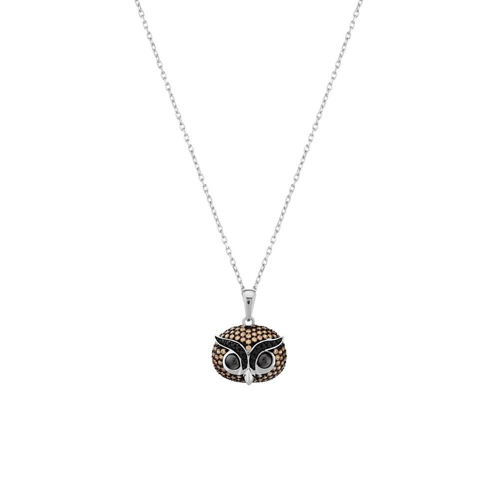 Dream Jungle Collection Stone Owl Design Silver Necklace