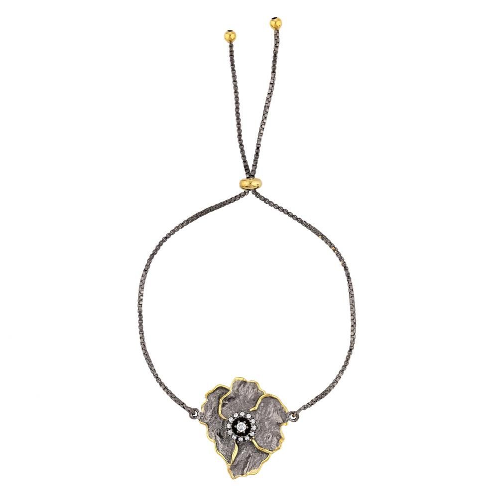 Kaleidoscope Collection White Stone Flower Adjustable Silver Bracelet