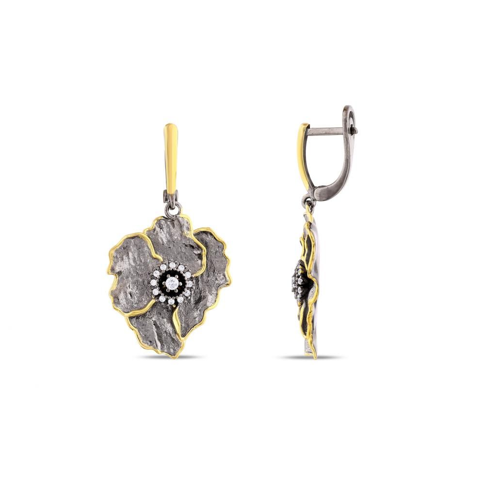 Kaleidoscope Collection White Stone Flower Dangle Silver Earrings