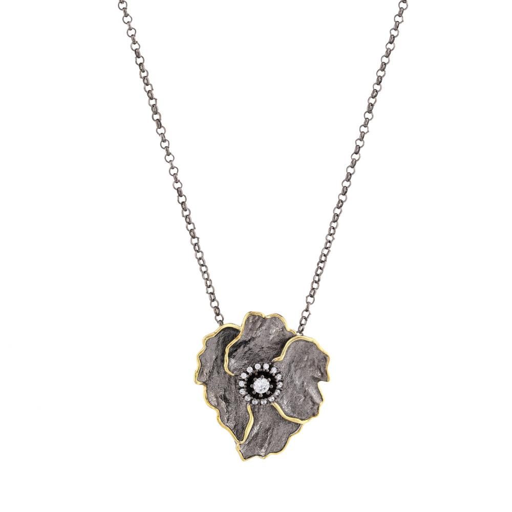 Kaleidoscope Collection White Stone Flower Silver Necklace