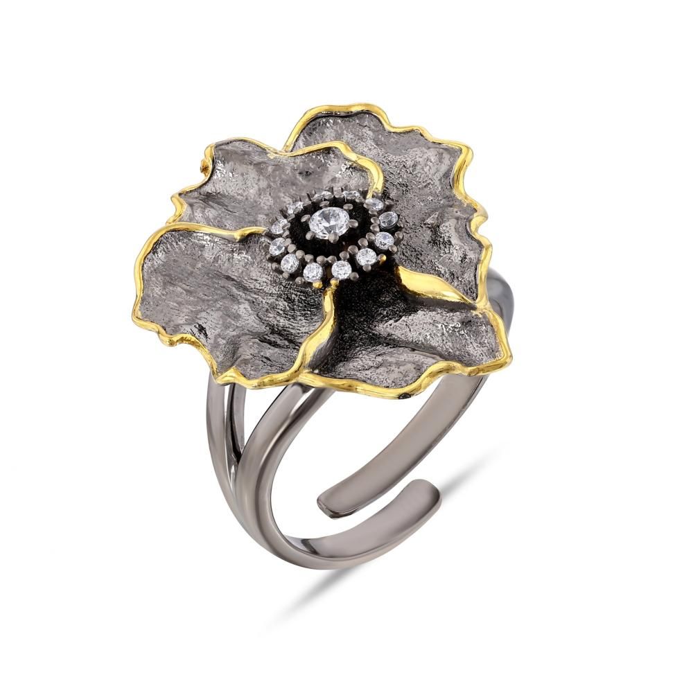 Kaleidoscope Collection White Stone Flower Adjustable Silver Ring