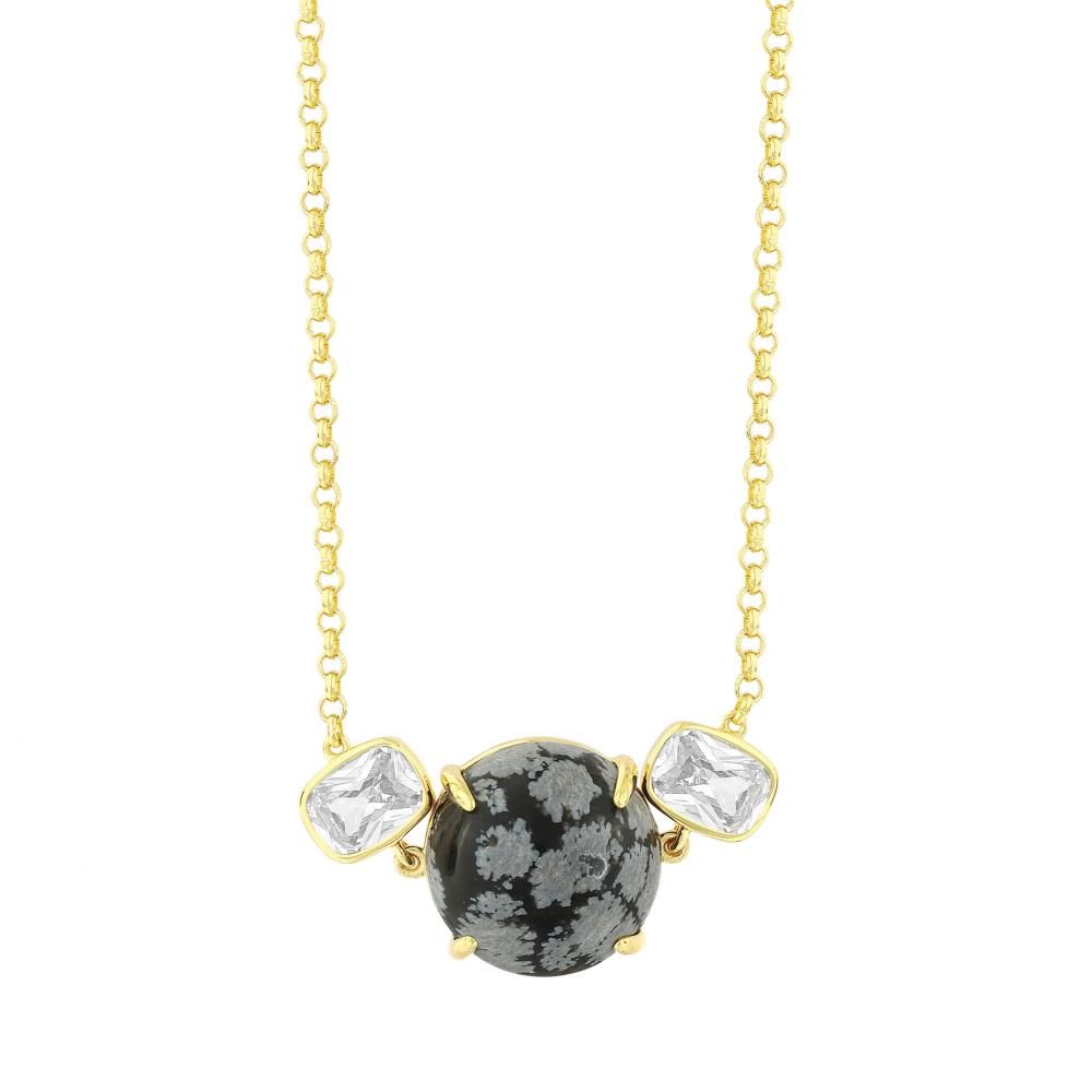 Lucky Gems Collection Yellow Plated Natural Snowflake Stone and Zircon Stone N
