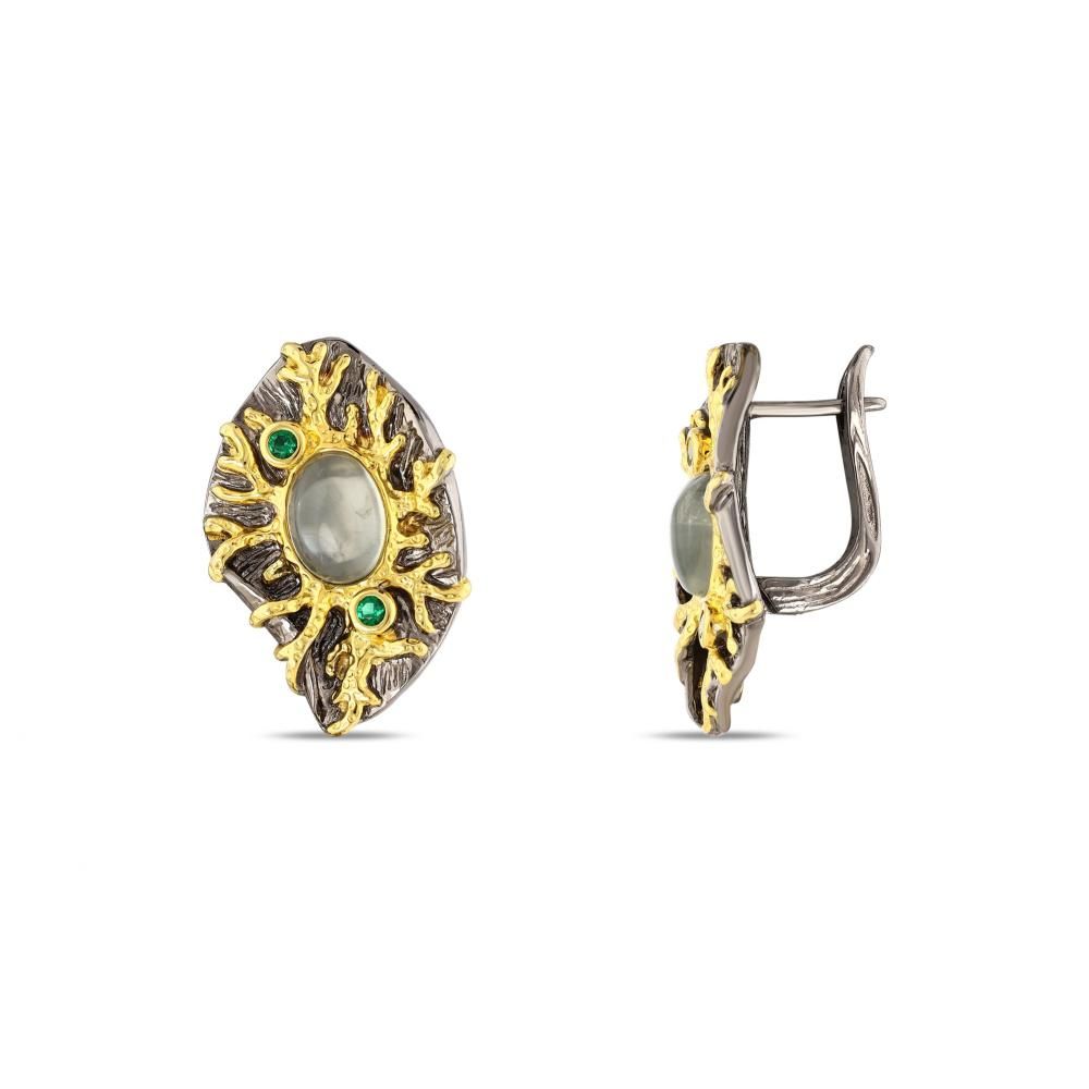 Серебряные серьги Kaleidoscope Collection с зеленым камнем и овальным кораллом