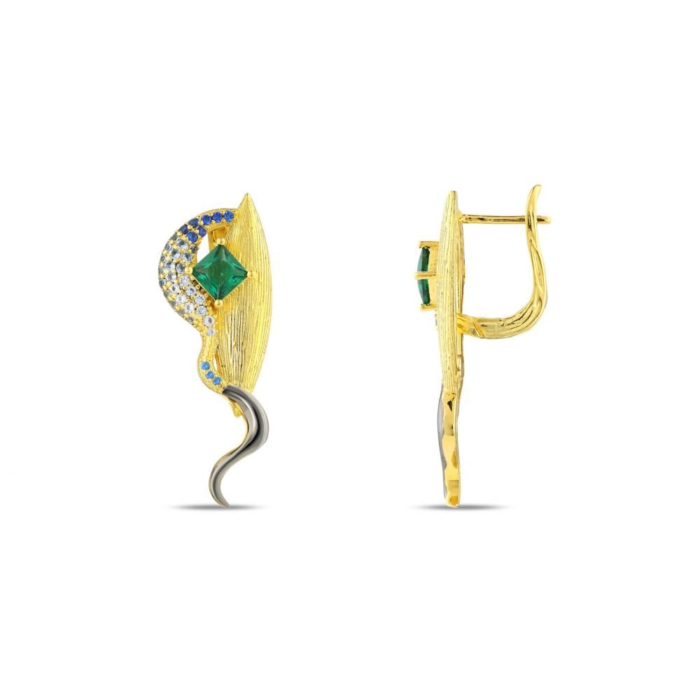 Kaleidoscope Collection Yellow Green Square Stone Design Silver Earrings