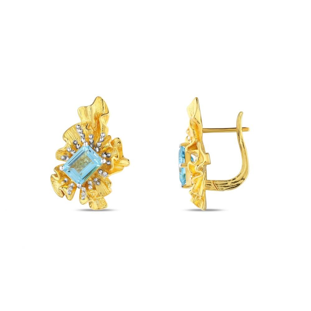 Kaleidoscope Collection Turquoise Baguette Stone Flower Yellow Silver Earrings