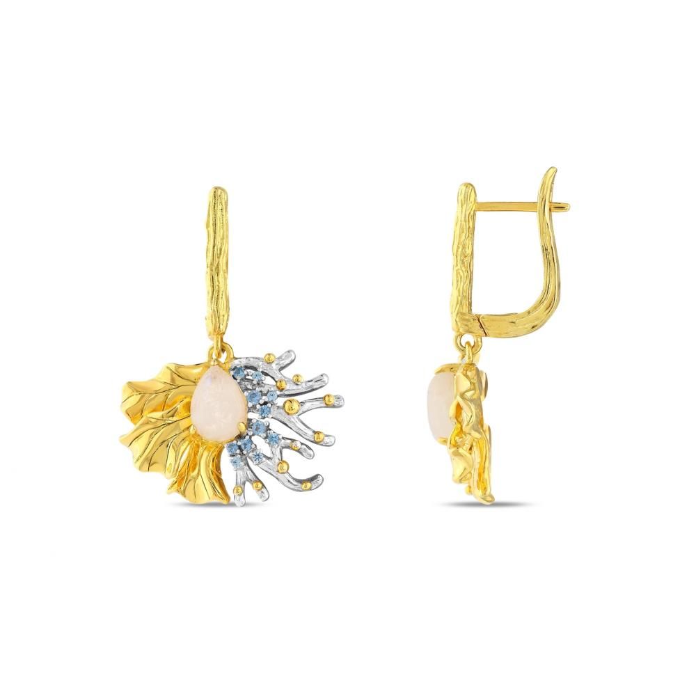 Kaleidoscope Collection White &amp; Blue Stone Drop Flower Dangle Yellow Go