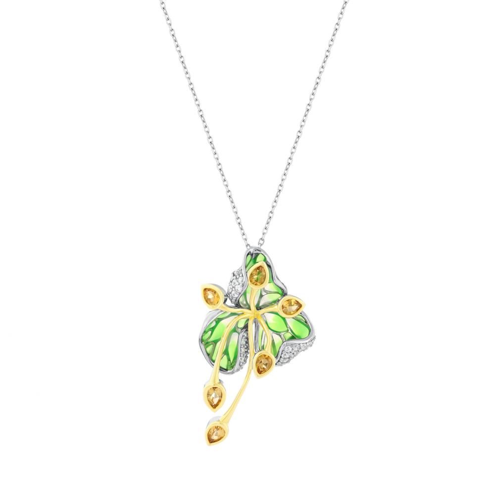Kaleidoscope Collection Green &amp; Yellow &amp; White Stone Flower &amp; Leaf Silver Ring