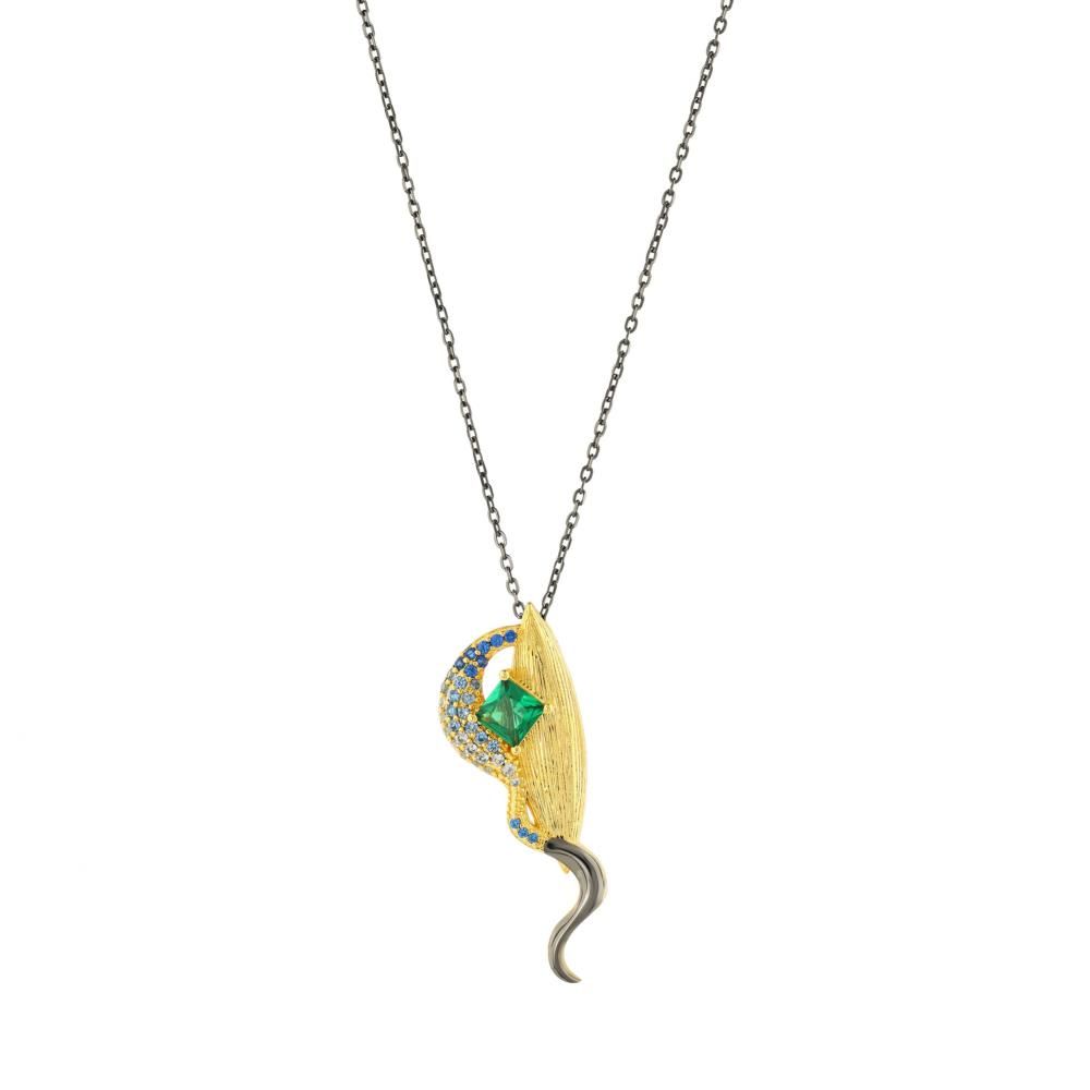 Kaleidoscope Collection Yellow Green Square Stone Design Silver Necklace
