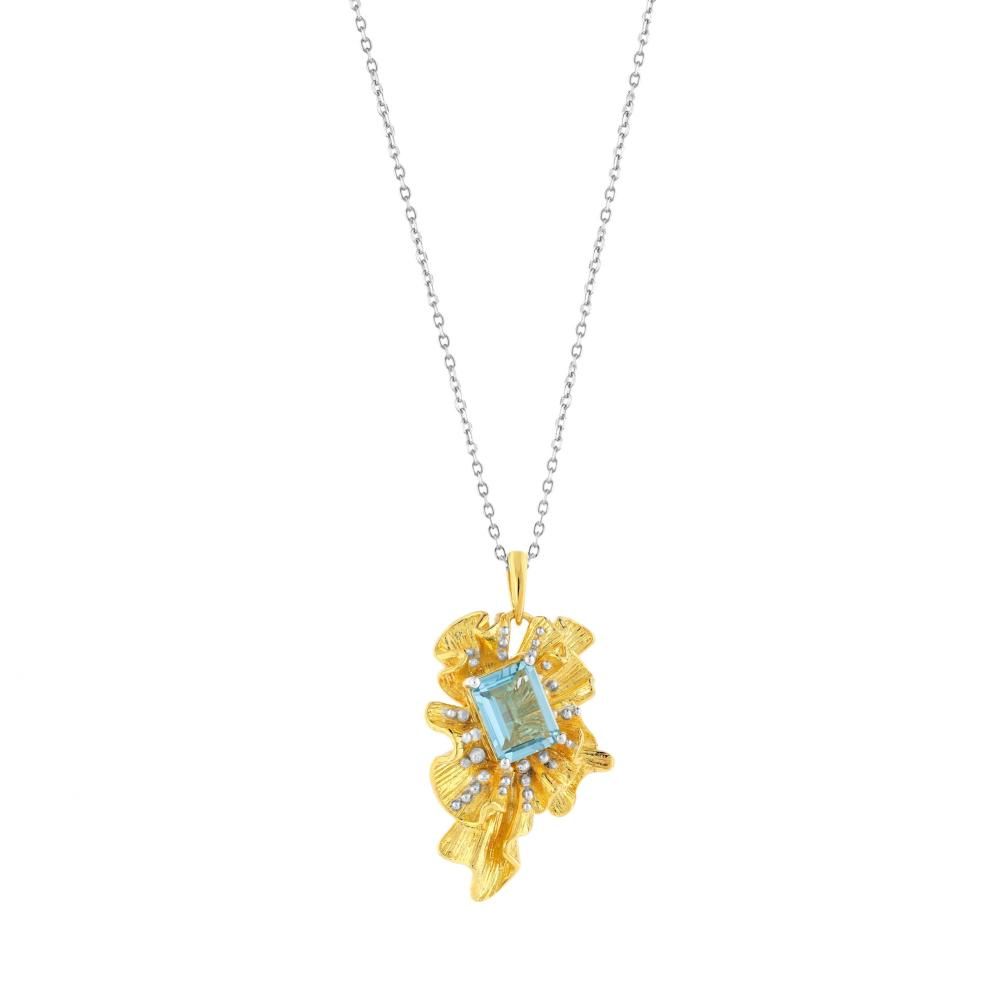 Kaleidoscope Collection Turquoise Square Stone Leaf Yellow Silver Necklace