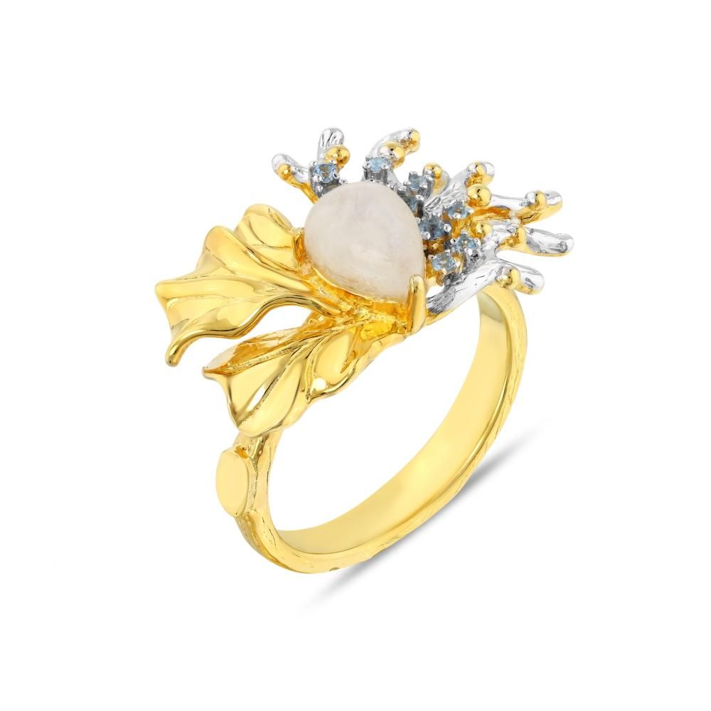 Kaleidoscope Collection Leaf and Coral Shaped Stone Silver Ring
