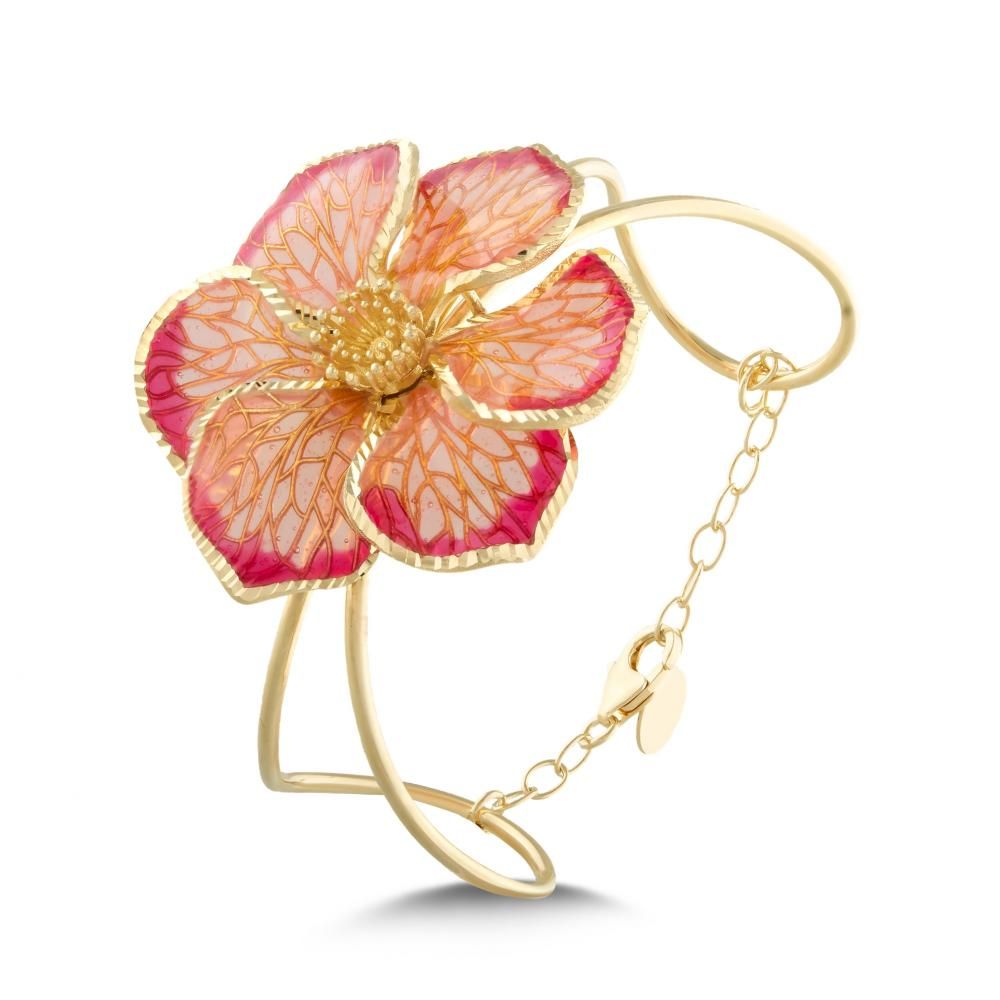 Le Jardin Collection Yellow Plated Large Floral Motif Semi-Transparent Enamel Silver Bracelet