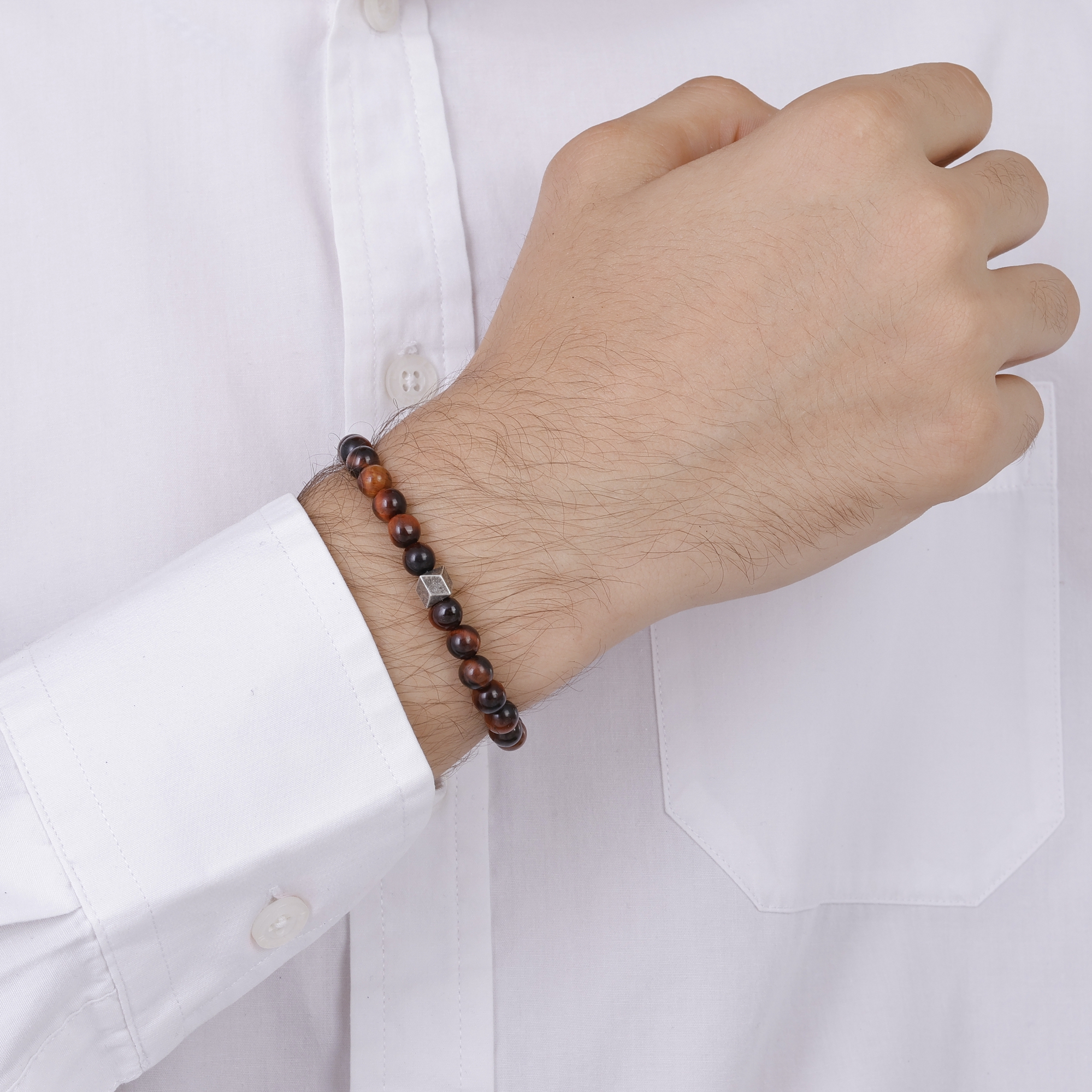 Bravoman Collection Brown Natural Stone Bead Bracelet