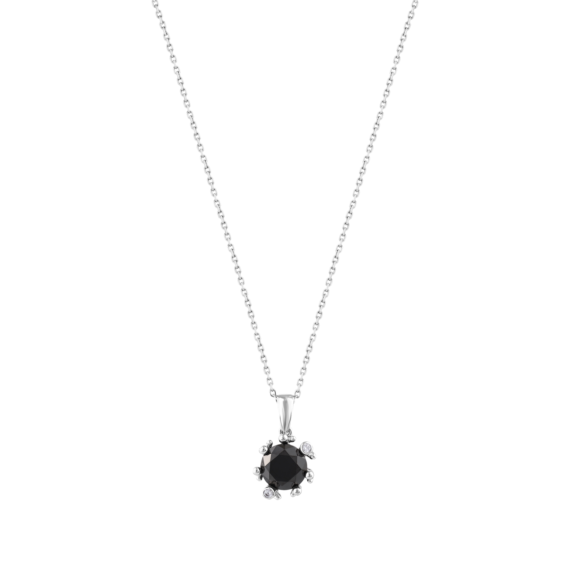 Серебряное колье Gift Collection с черным центральным камнем и крапановой закрепкой