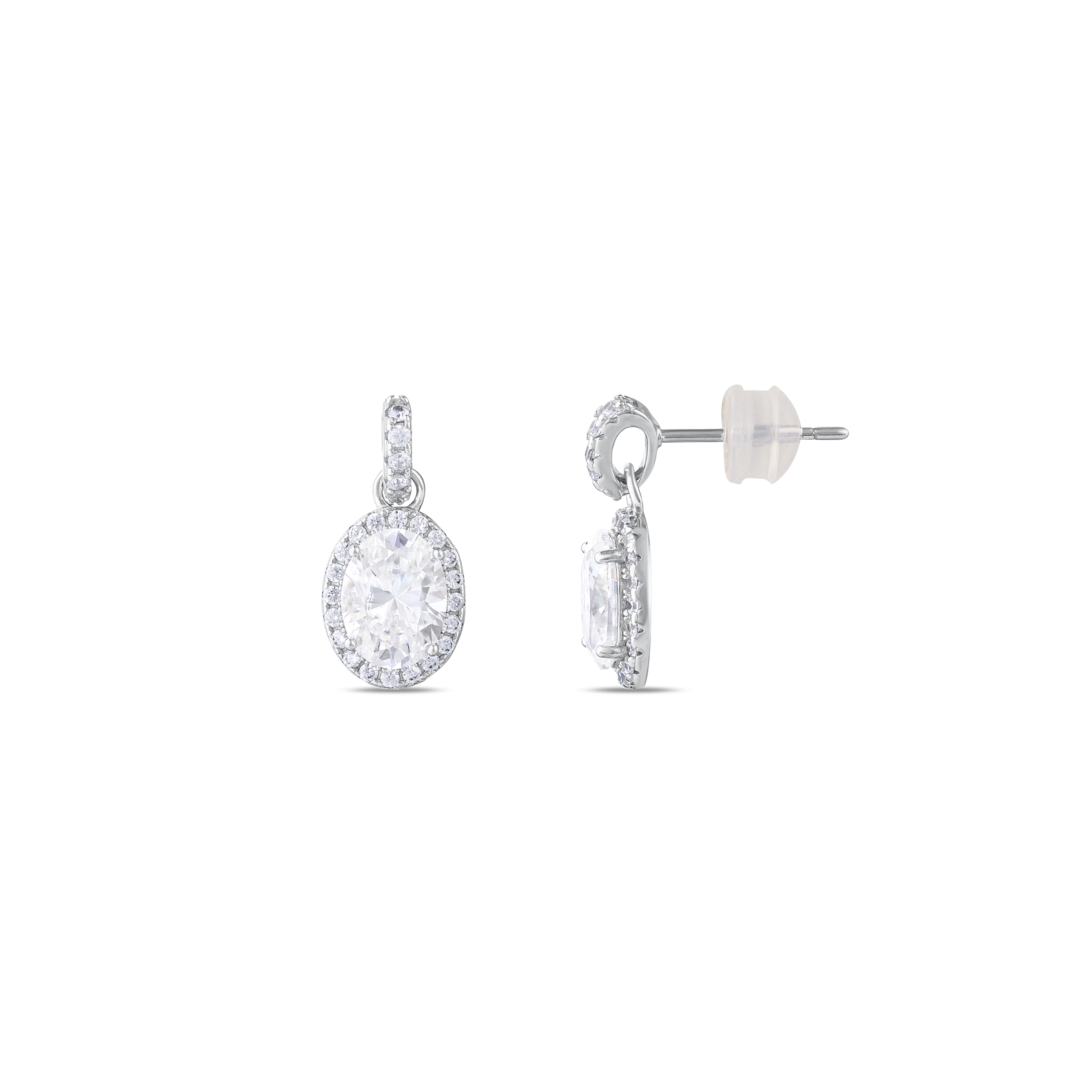 Gift Collection Oval Cut Dangle Silver Earrings