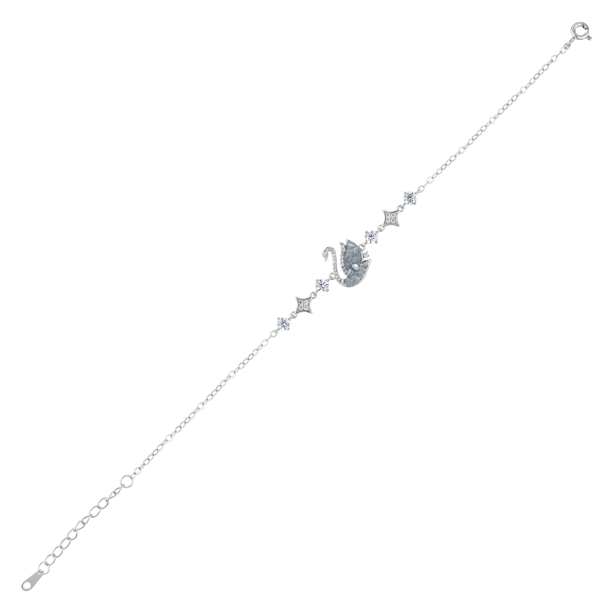 Gift Collection Swan Motif Ice Blue Stone Zircon Silver Women's Bracelet