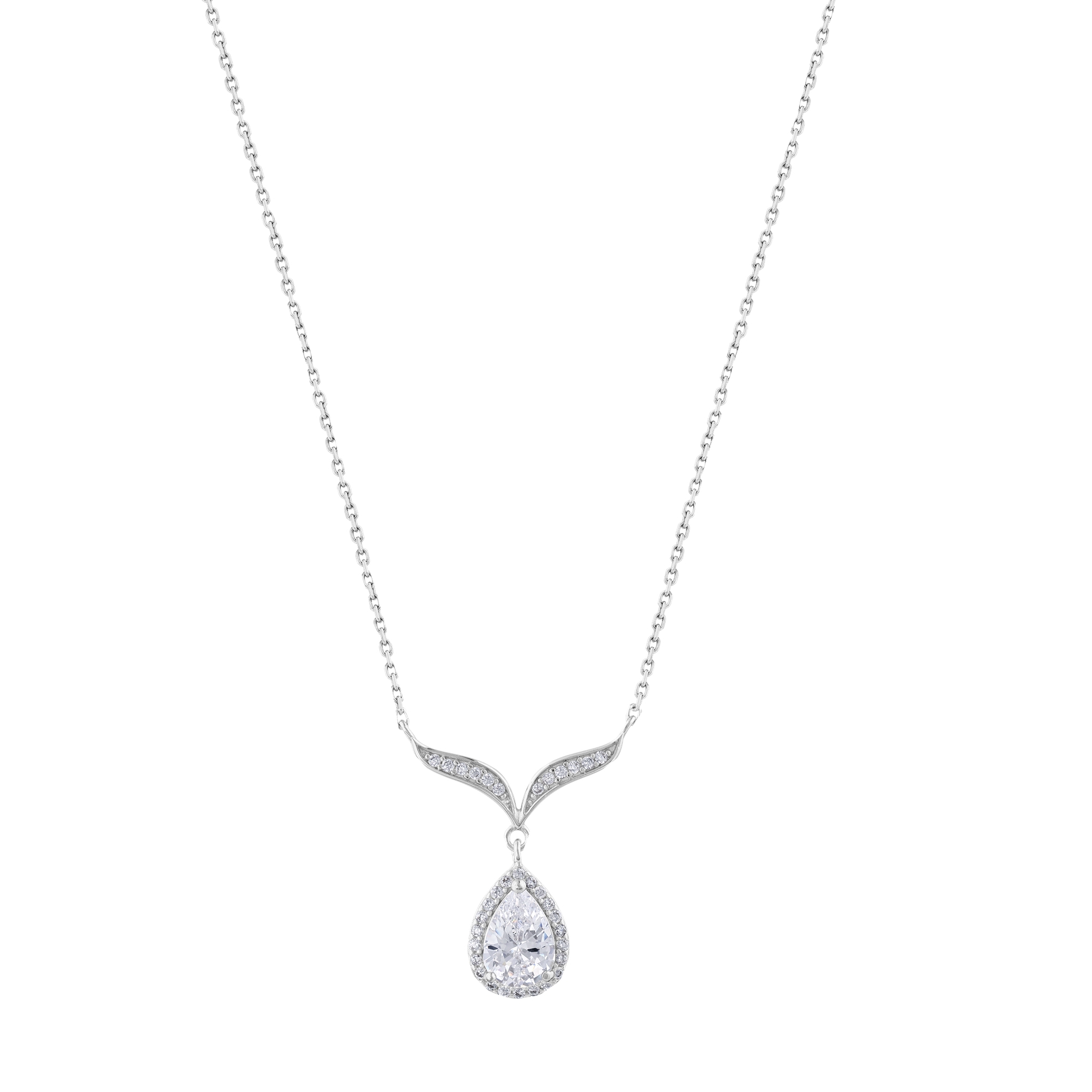 Женское серебряное колье Gift Collection с V-образным вырезом и камнем в оправе Halo