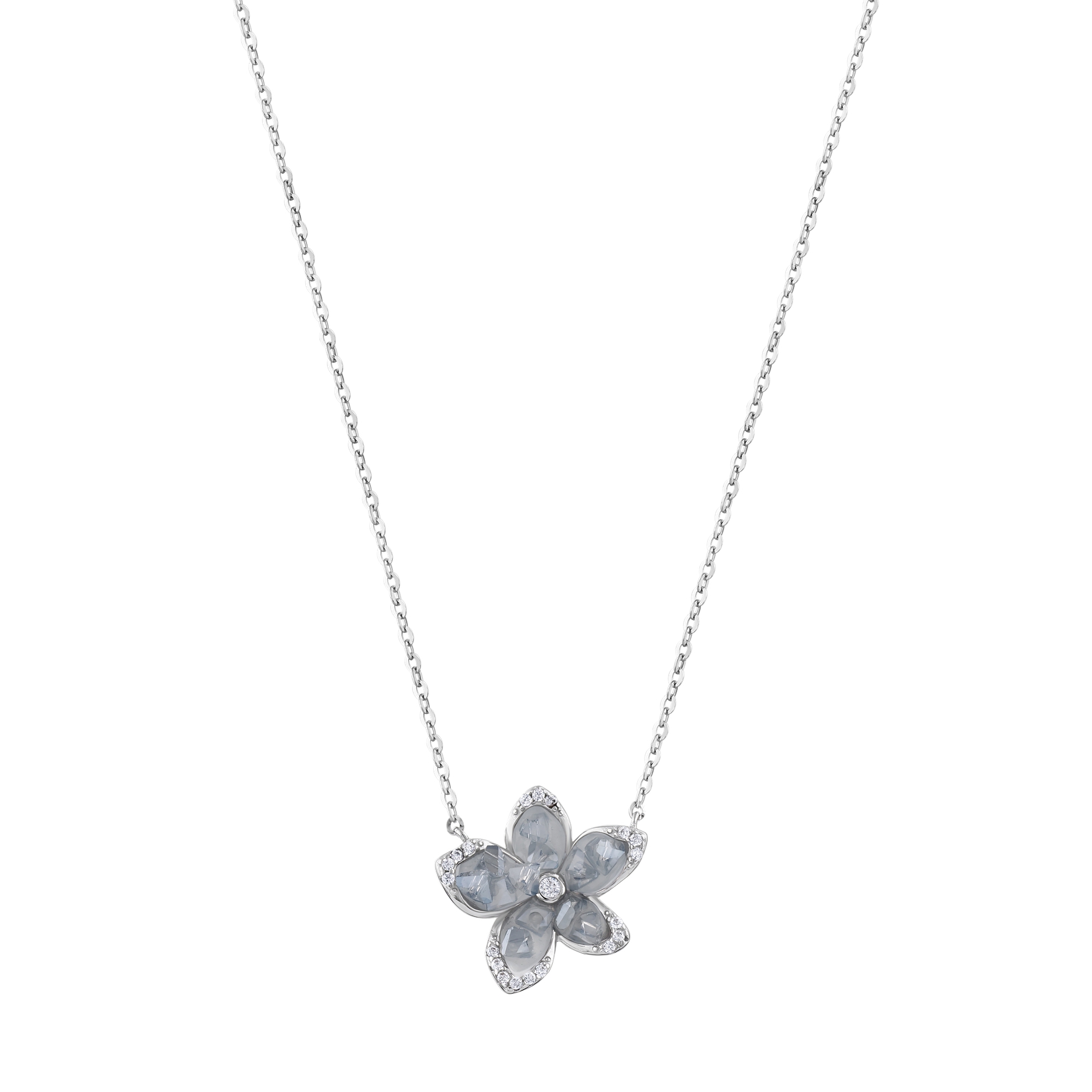 Серебряное ожерелье Gift Collection с цветочным мотивом, серой/лавандовой эмалью