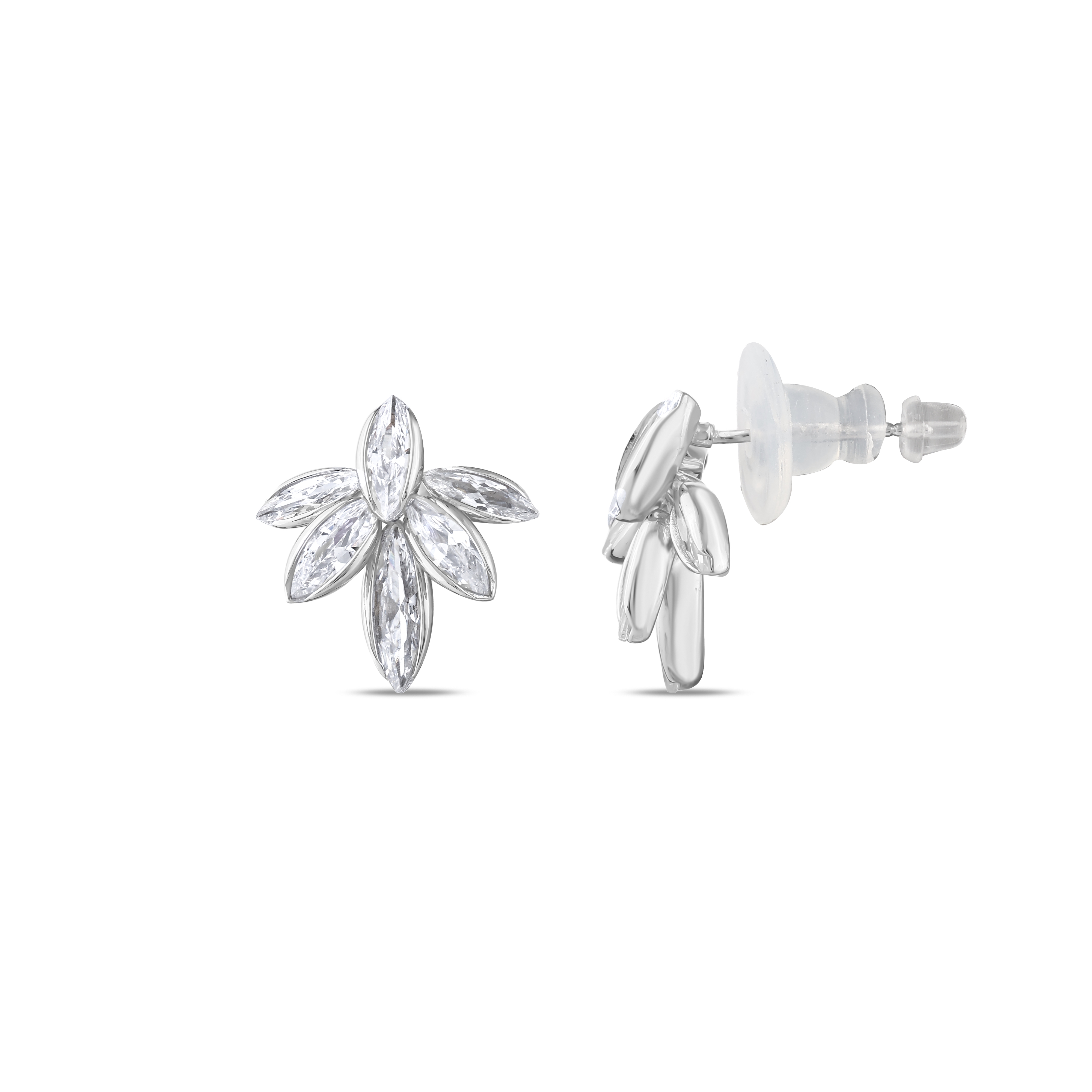 Серьги-гвоздики Gift Collection из серебра с камнями огранки «маркиза» в форме веера