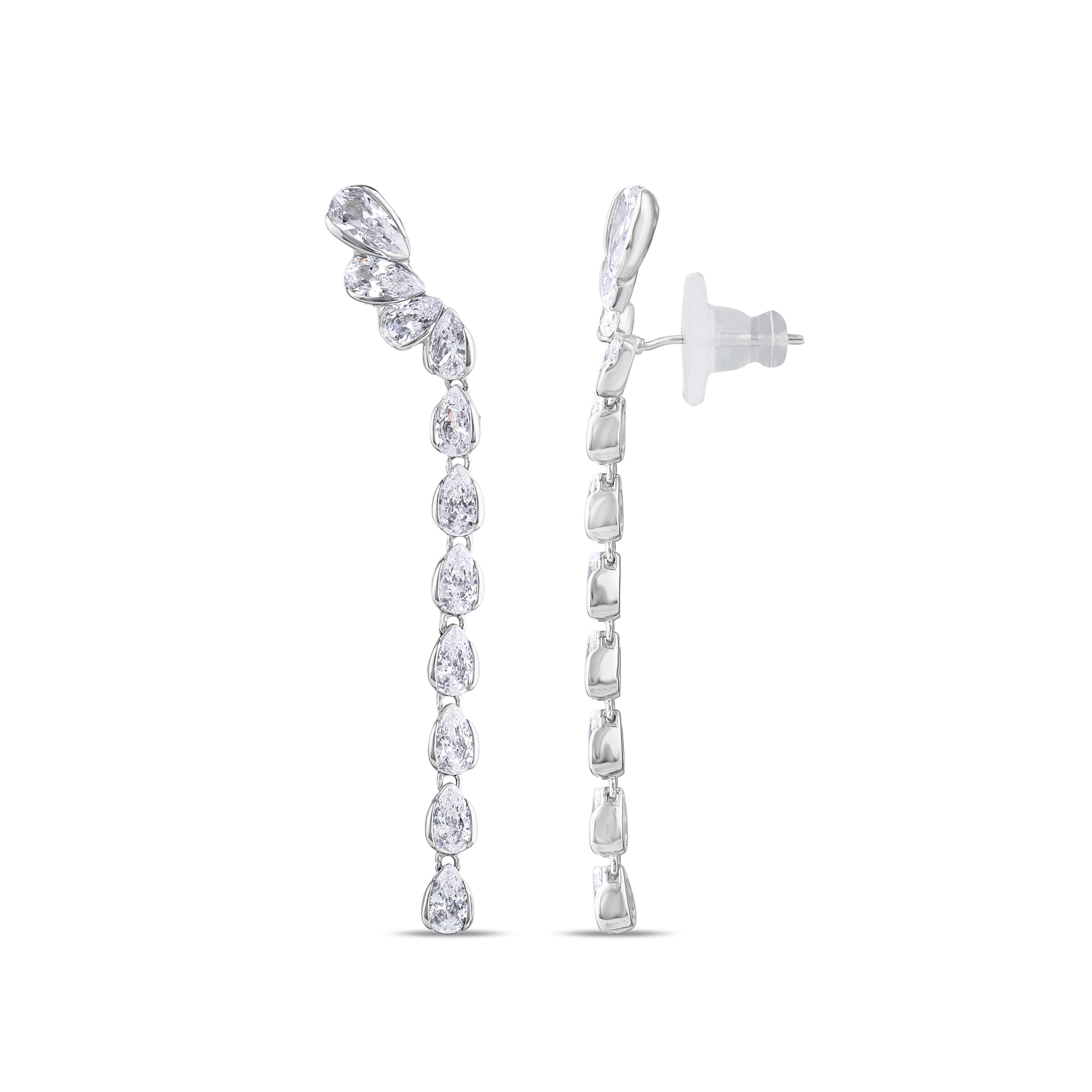 Длинные серебряные серьги Gift Collection в форме водной дорожки с камнями каплевидной огранки