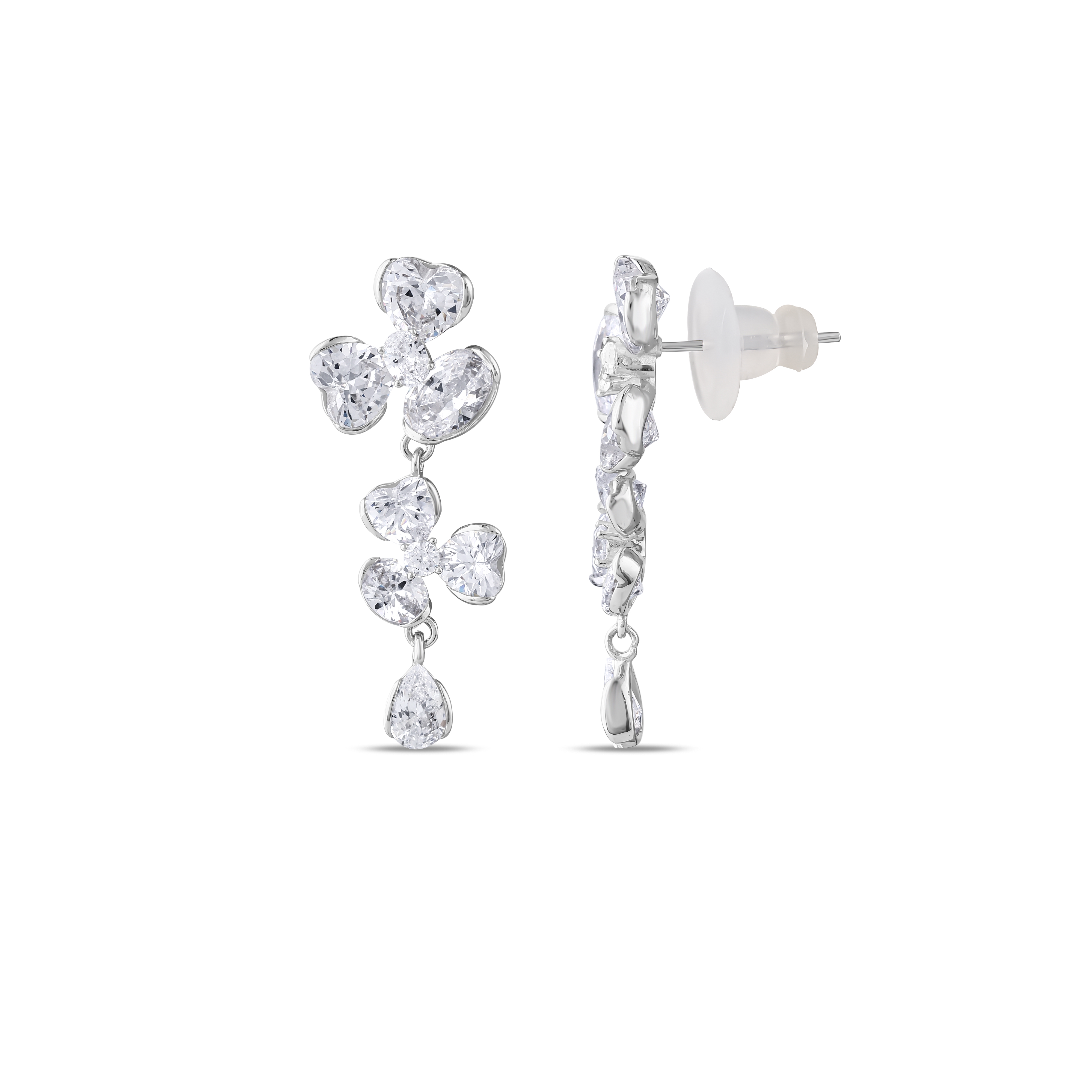 Серебряные висячие серьги Gift Collection с камнями в форме сердца и капли и ботаническим мотивом