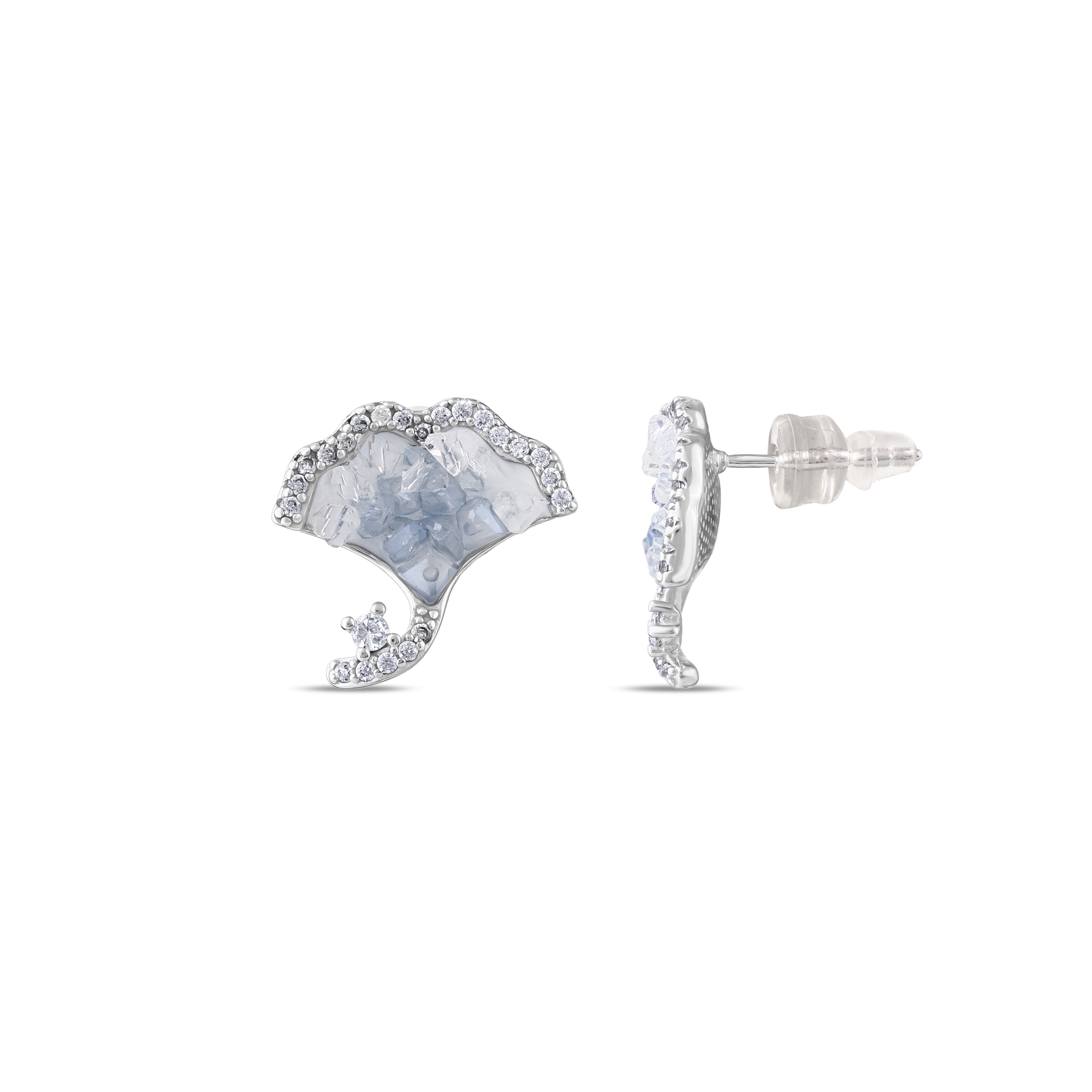 Серебряные серьги из коллекции Gift с голубыми камнями и листом гинкго