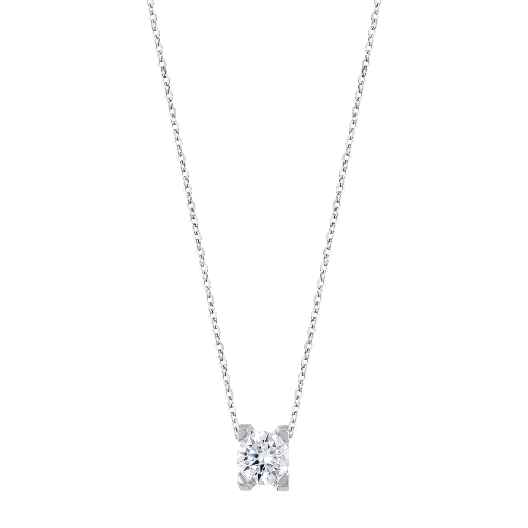 Женское серебряное колье Gift Collection с круглым цирконом в оправе с четырьмя зубцами