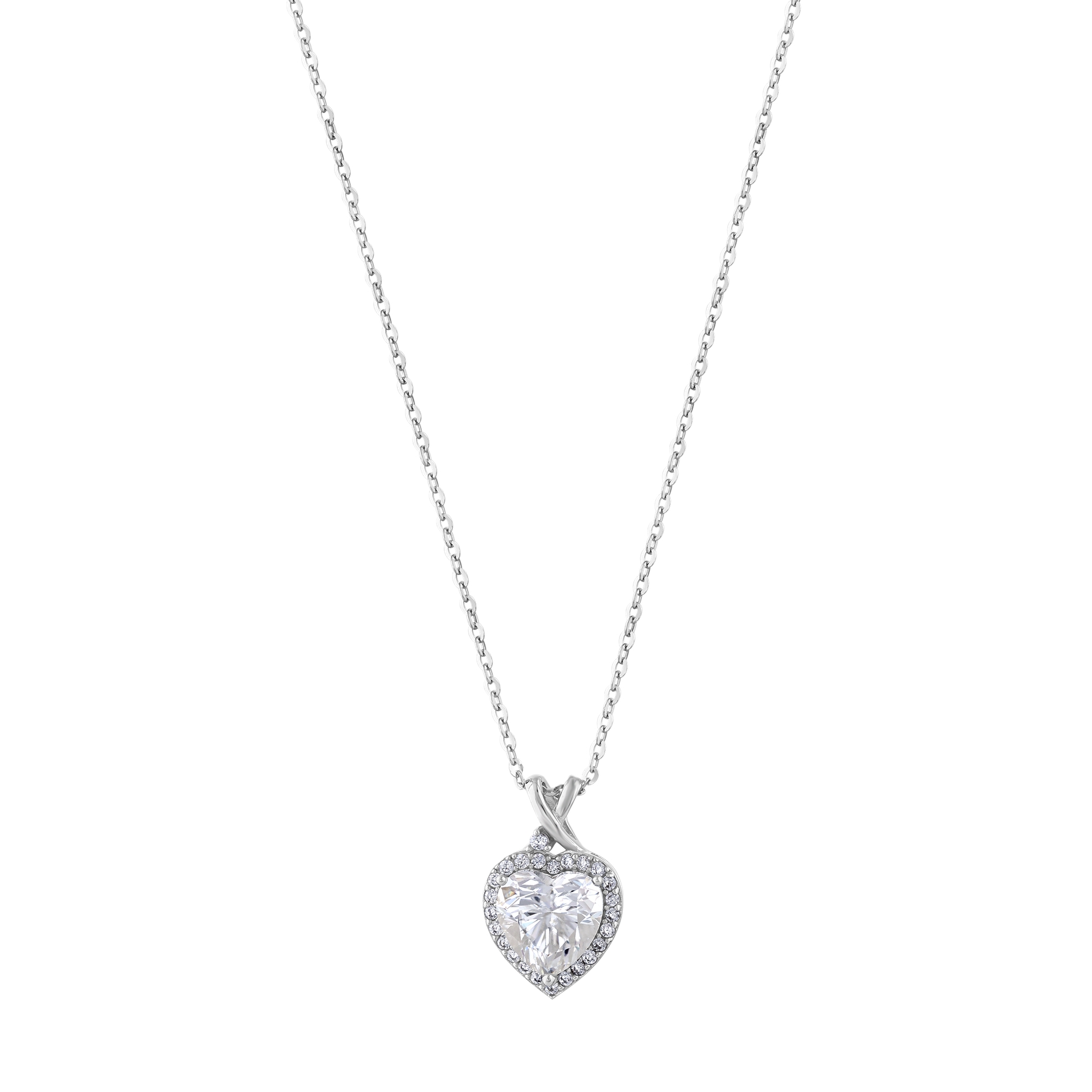 Серебряное женское колье Gift Collection с подвеской в форме сердца и перекрестными ремешками
