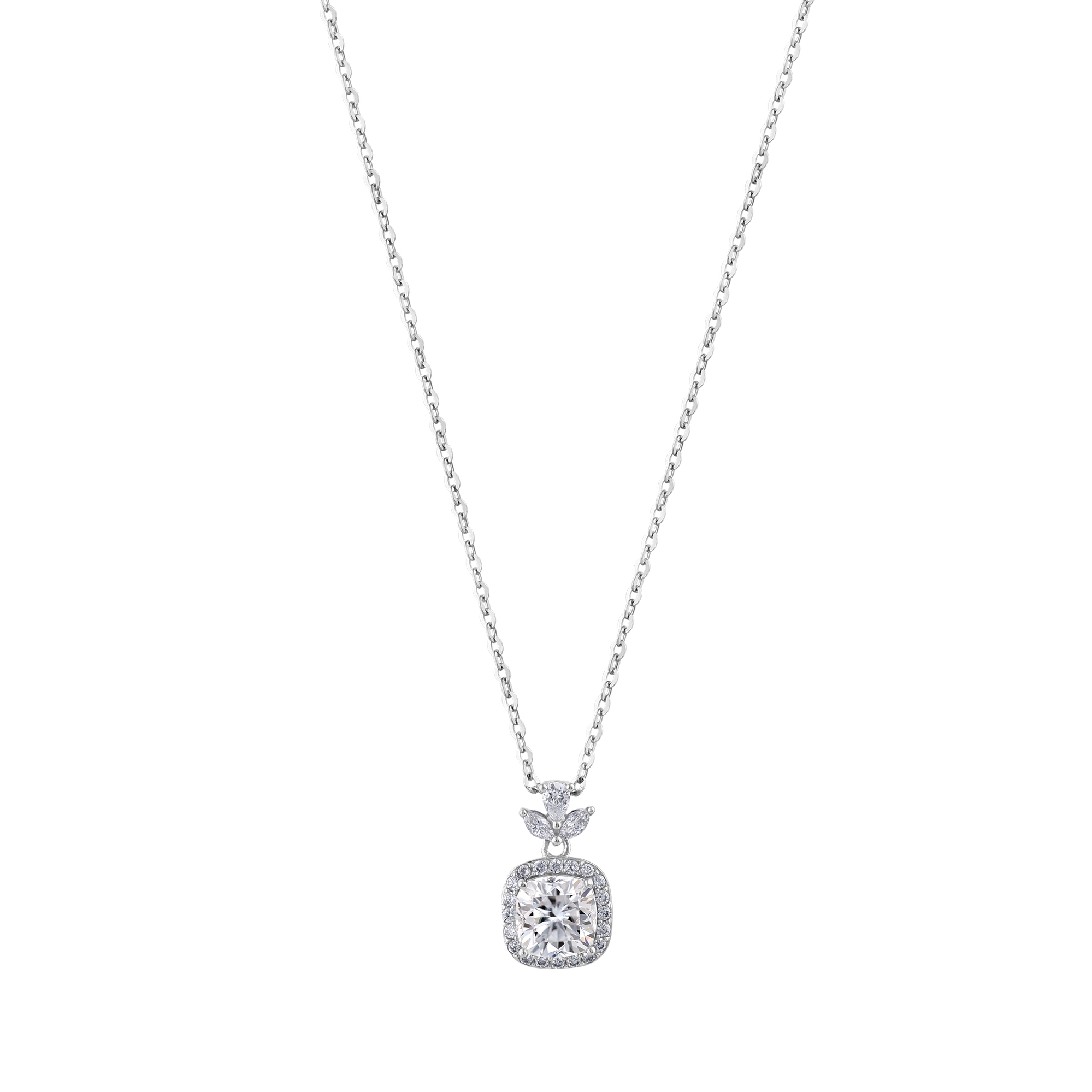 Женское серебряное колье Gift Collection с деталями в виде лепестков и огранкой «подушка»