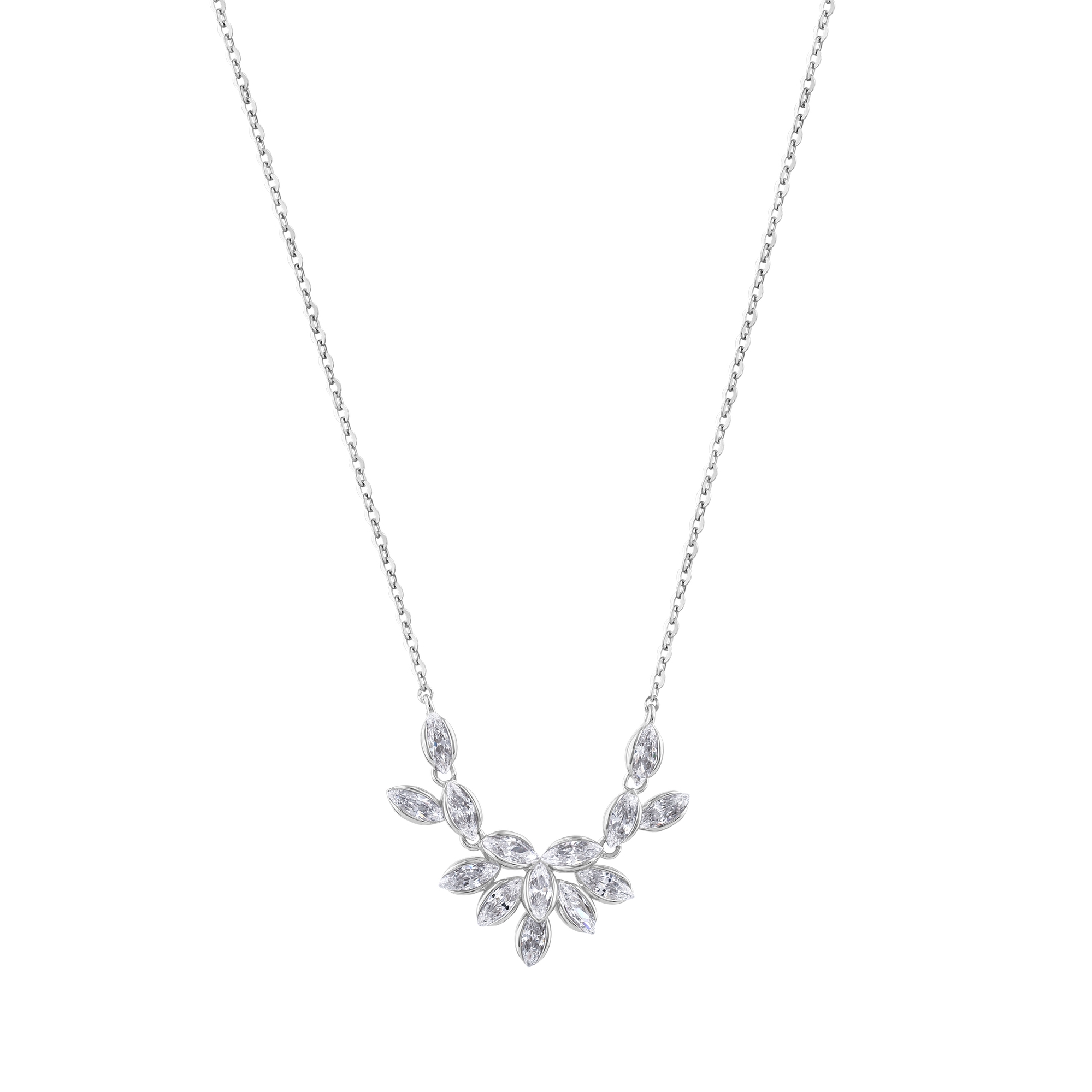 Gift Collection Marquise Cut Stone Petal Motif Silver Women's Necklace