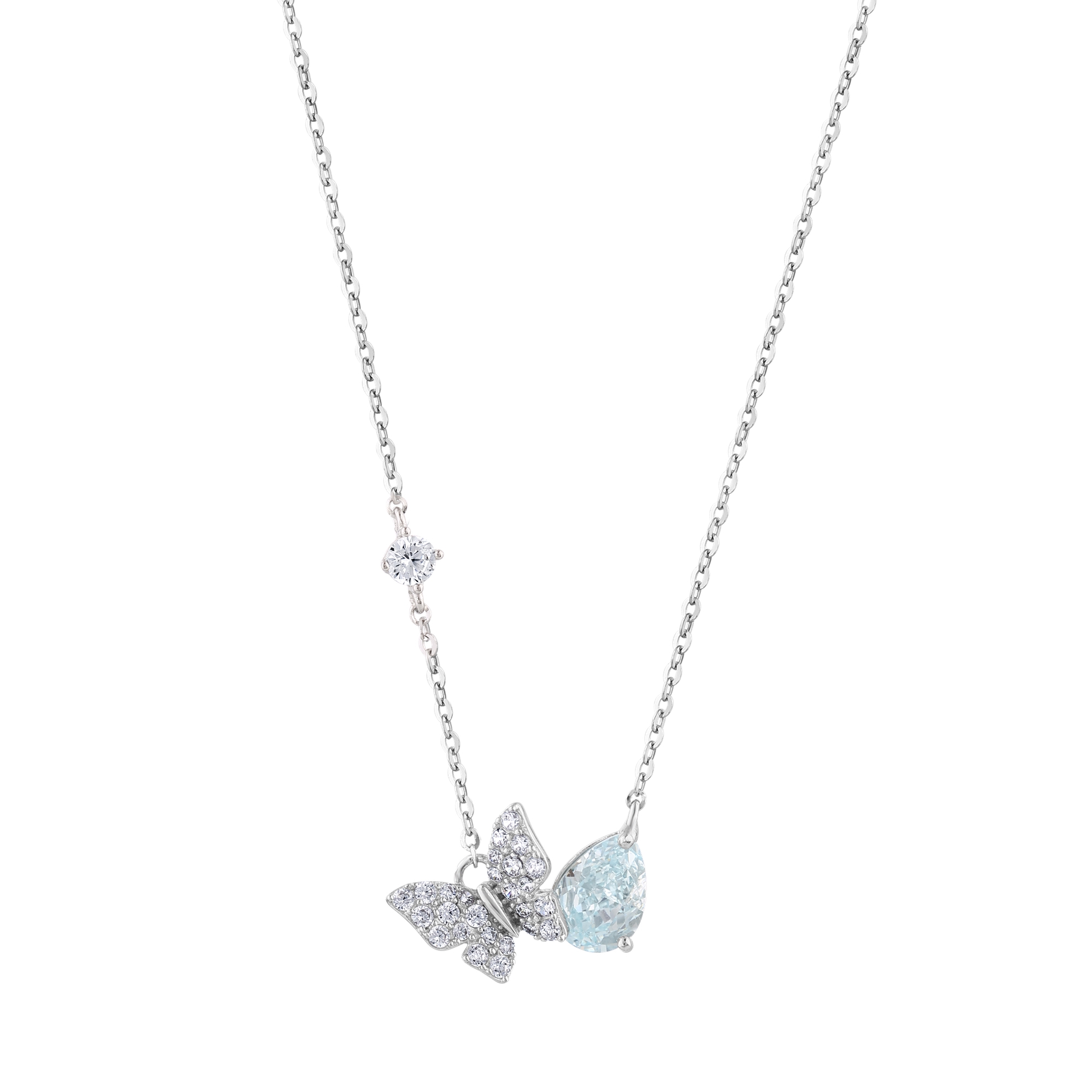 Gift Collection Stone Butterfly and Teardrop Cut Stone Silver Necklace