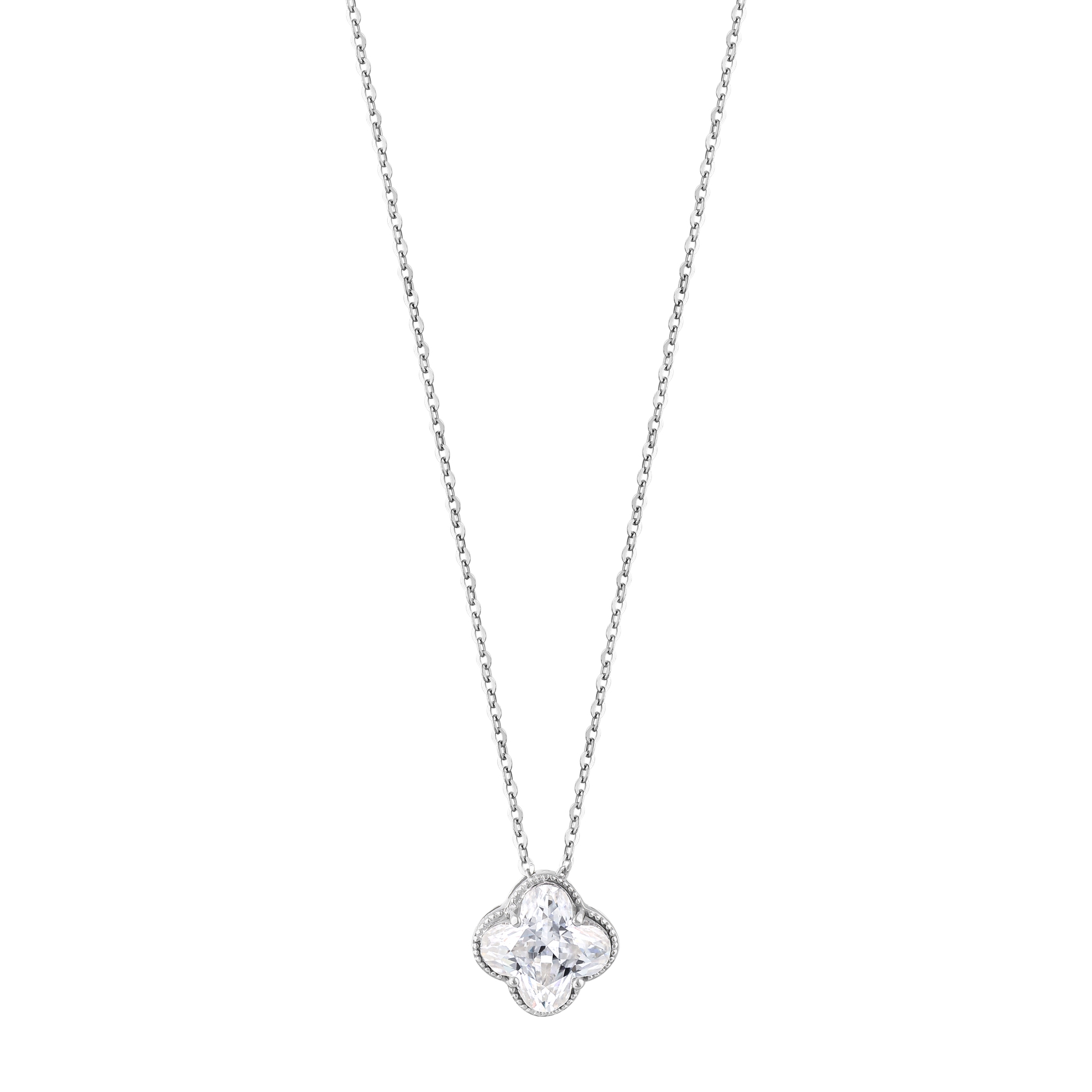 Серебряное женское колье Gift Collection с мотивом четырехлистного клевера и циркониевыми камнями