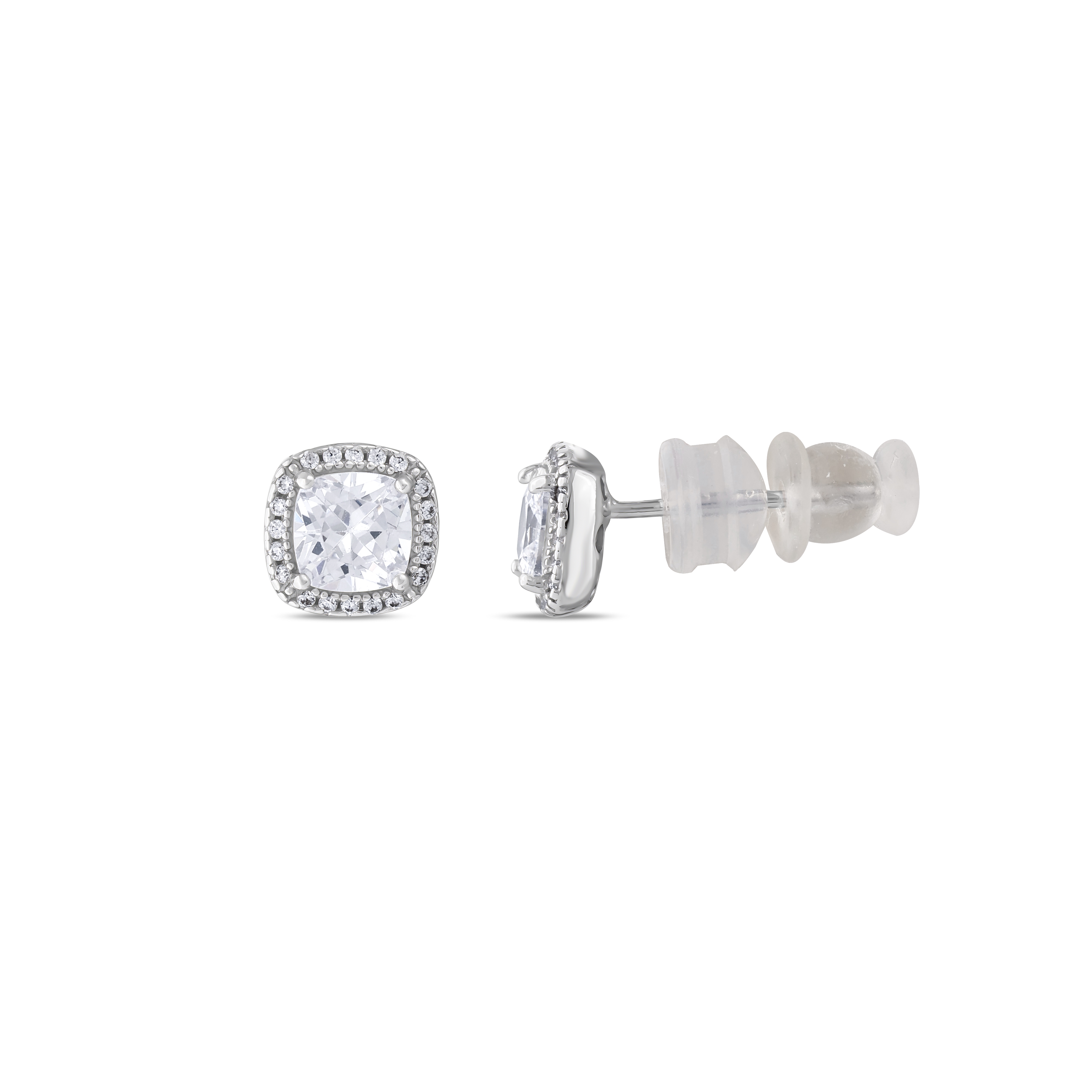 Серебряные серьги-гвоздики Gift Collection с подушкообразной огранкой и ореолом