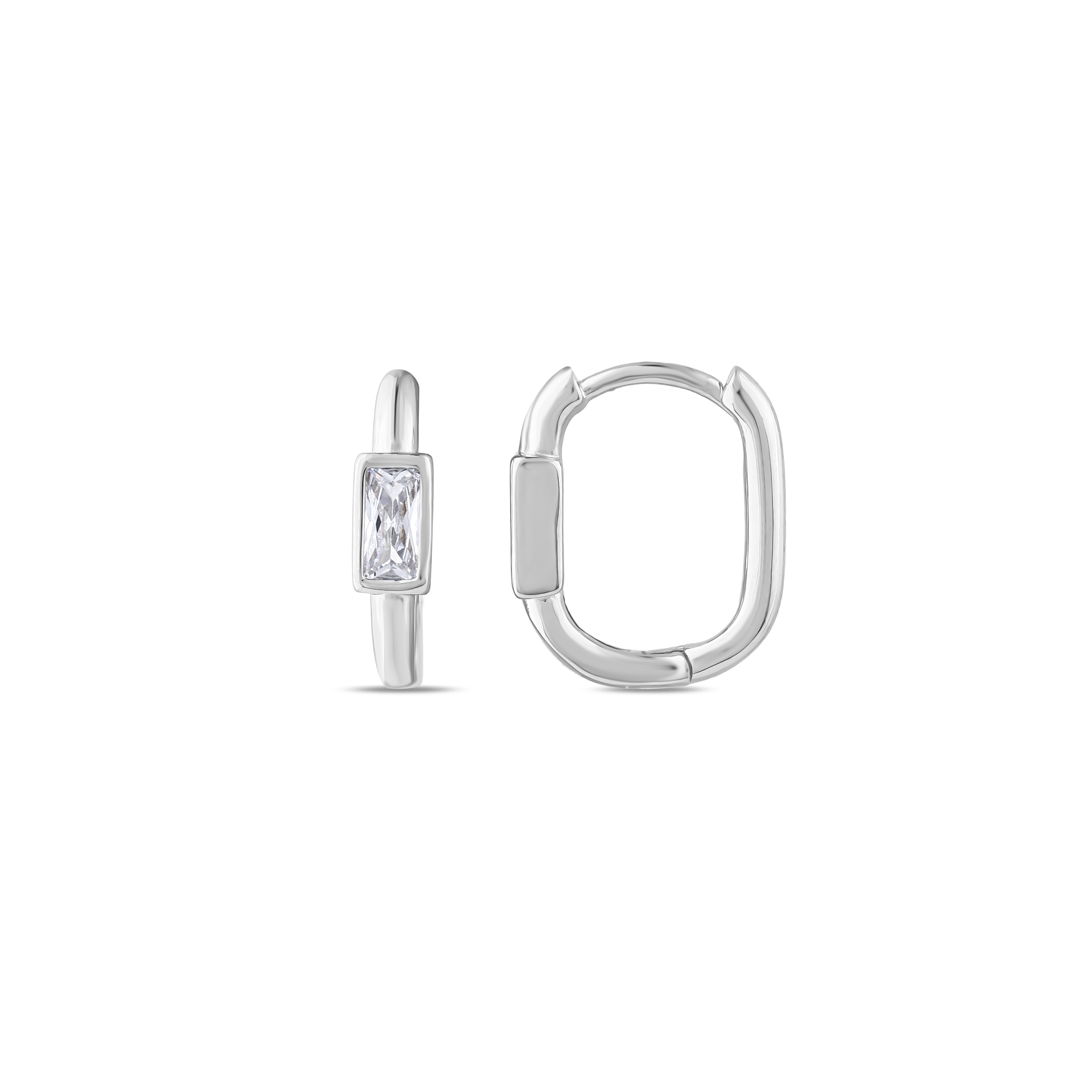 Серебряные серьги-кольца Gift Collection с одним багетом и овальным камнем