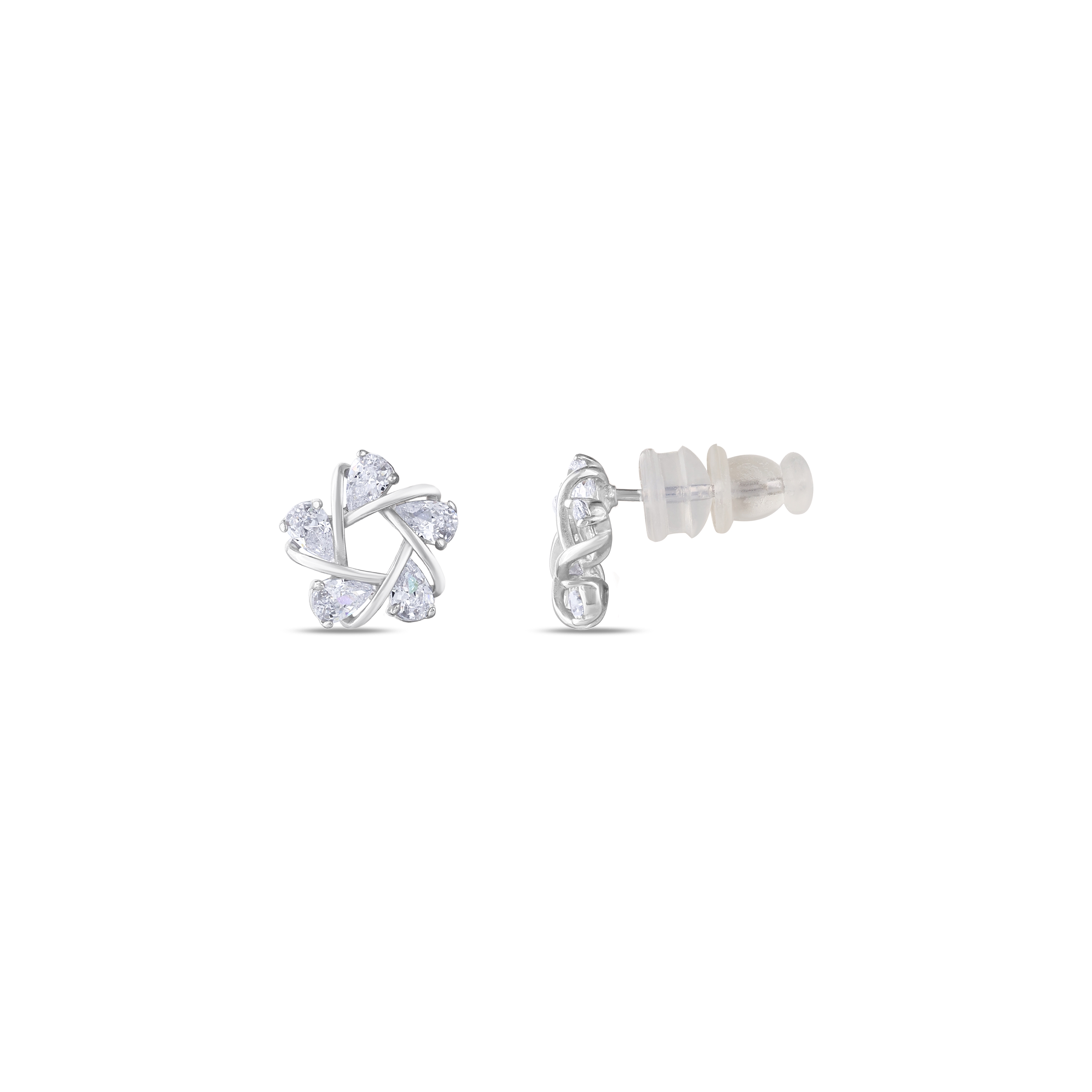 Серебряные серьги Gift Collection с камнями каплевидной огранки и спиральным цветочным мотивом