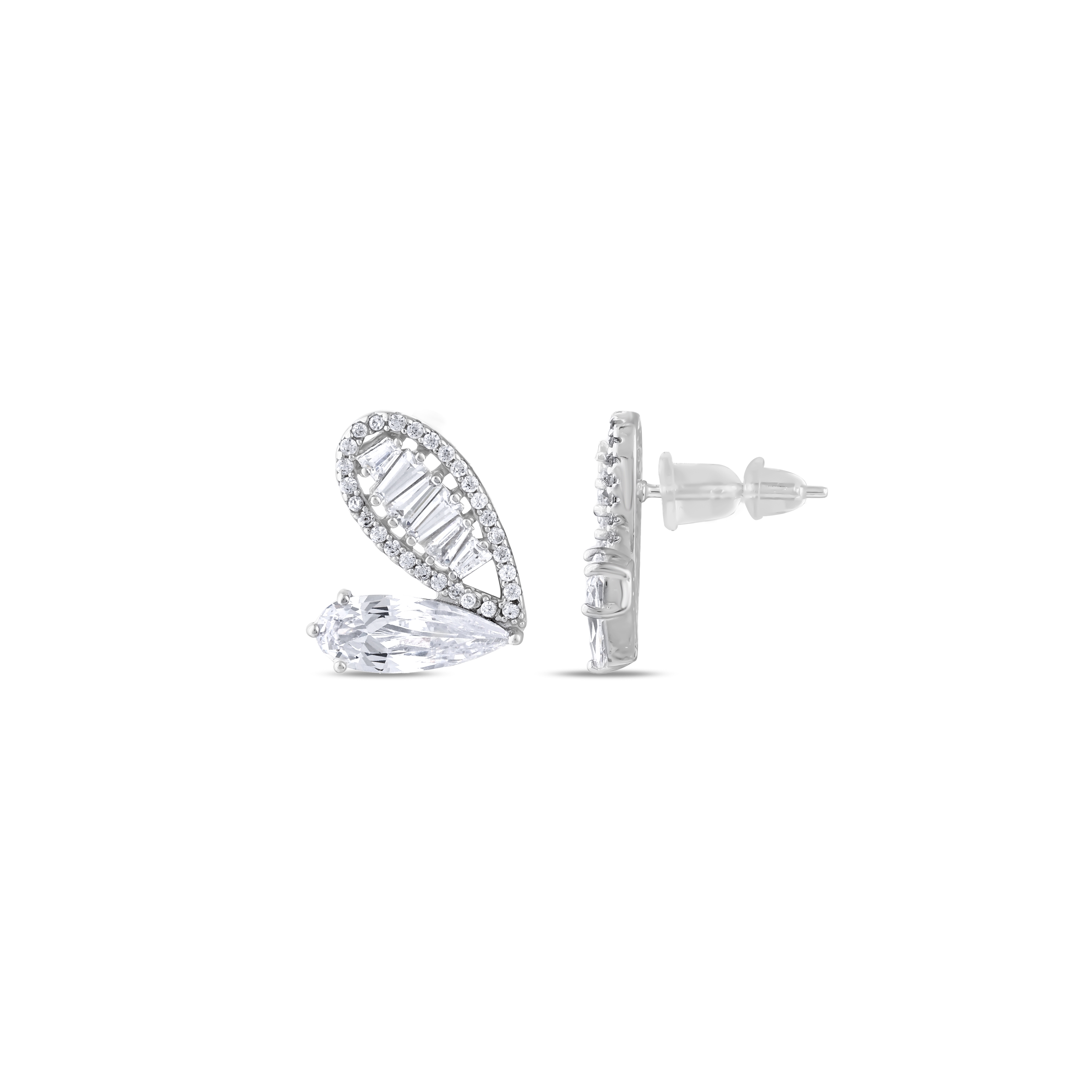 Серебряные серьги Gift Collection с камнями огранки «капля» и «багет»