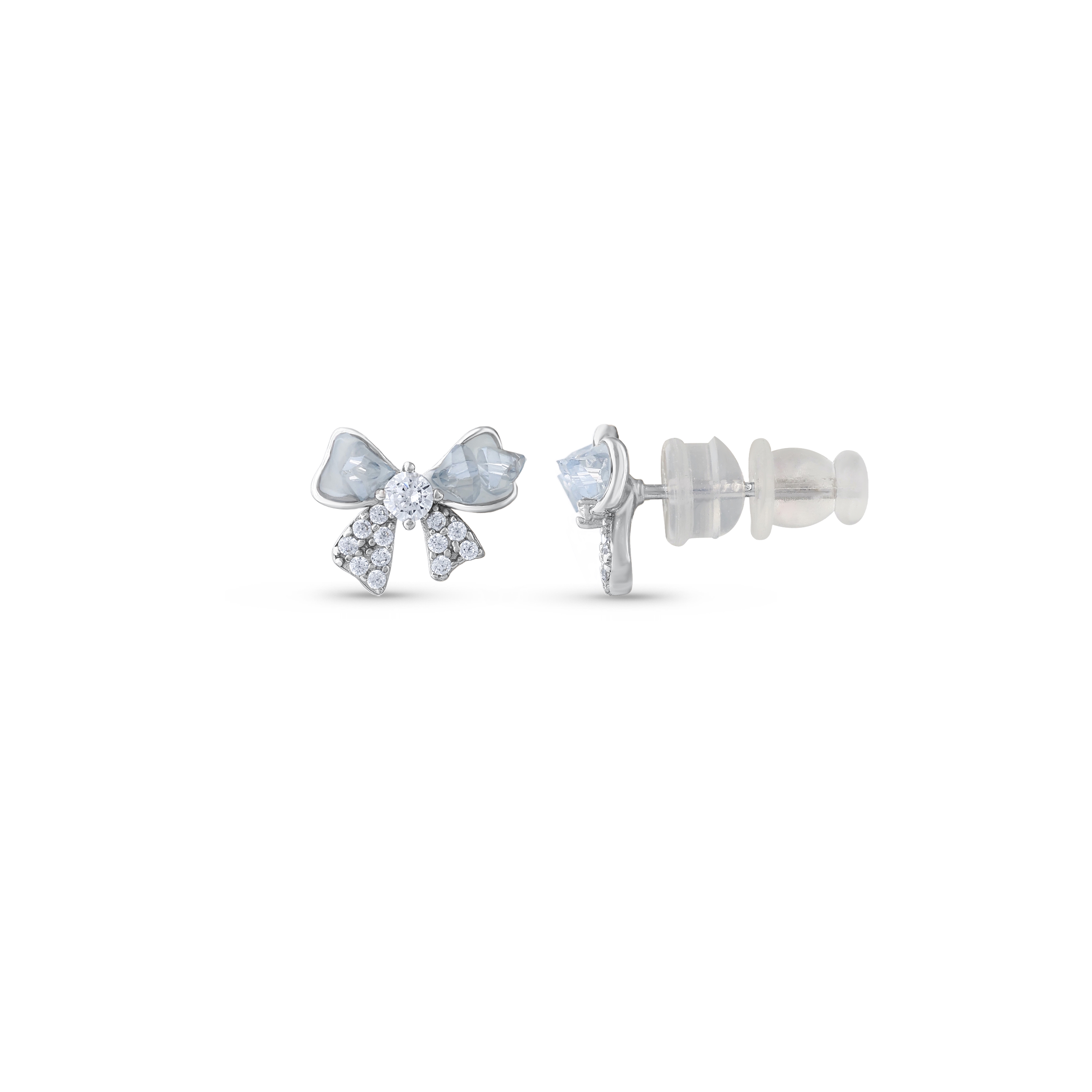 Серьги из серебра с бантом, голубым льдом и цирконием, коллекция Gift