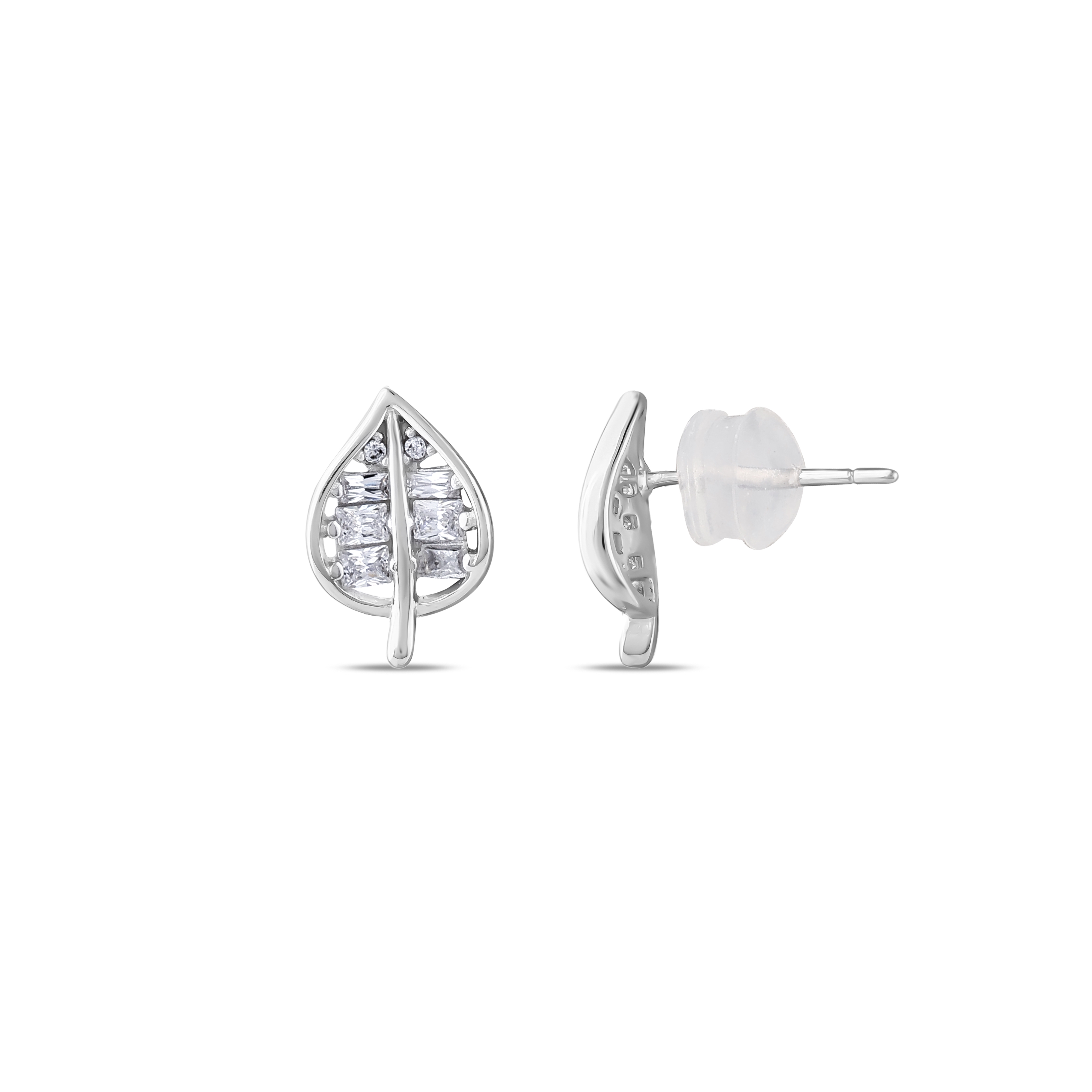 Серебряные серьги с багетной огранкой и фигуркой листа из коллекции Gift
