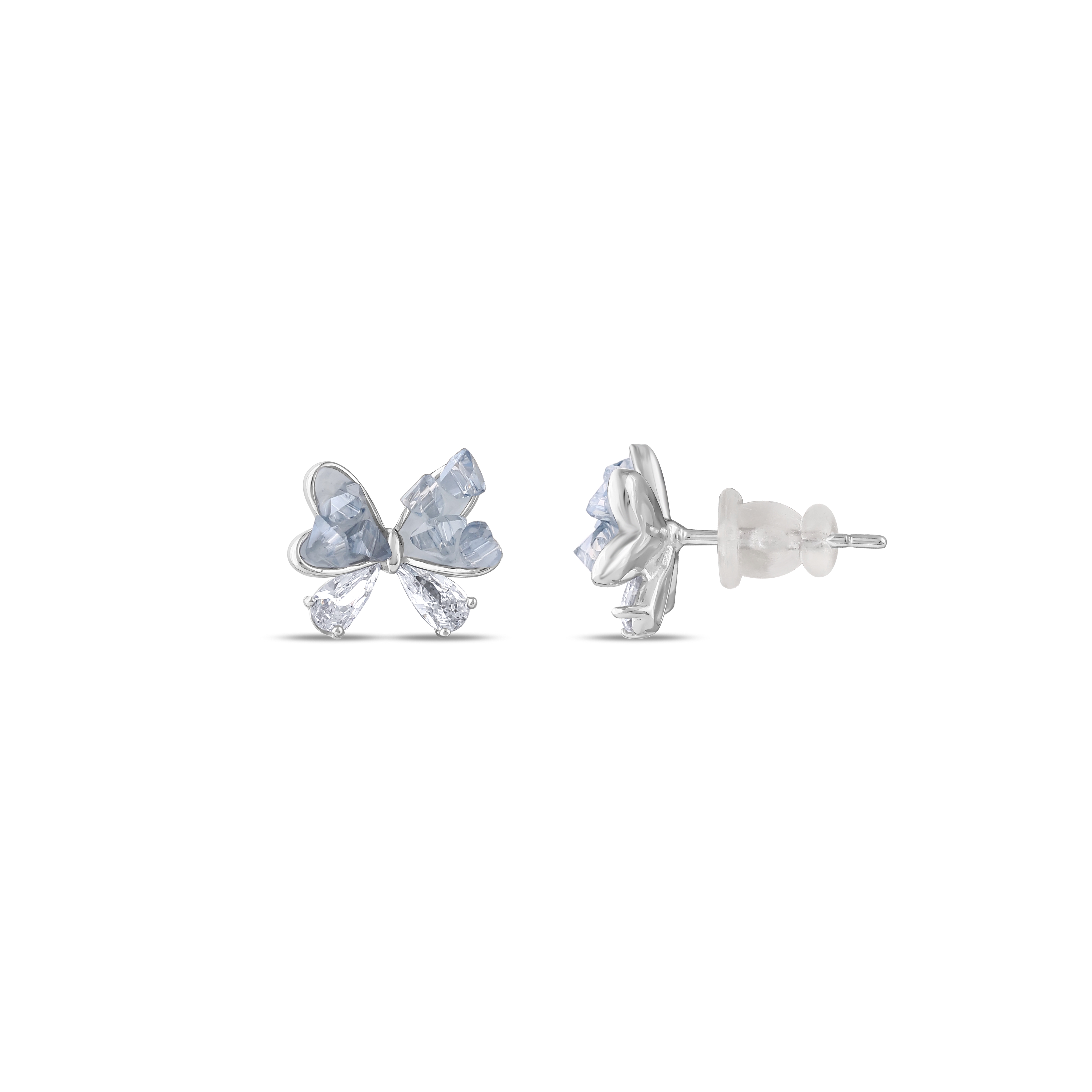 Gift Collection Ice Blue and White Teardrop Stone Butterfly Stud Silver Earrings