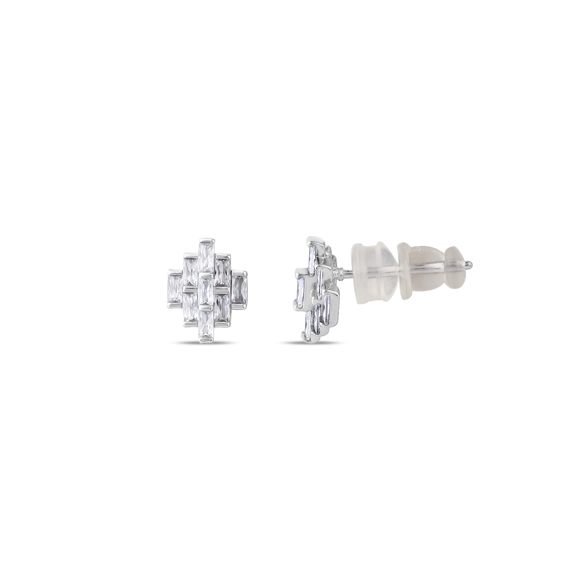 Серьги-гвоздики Gift Collection из серебра с геометрическим ступенчатым камнем багетной огранки