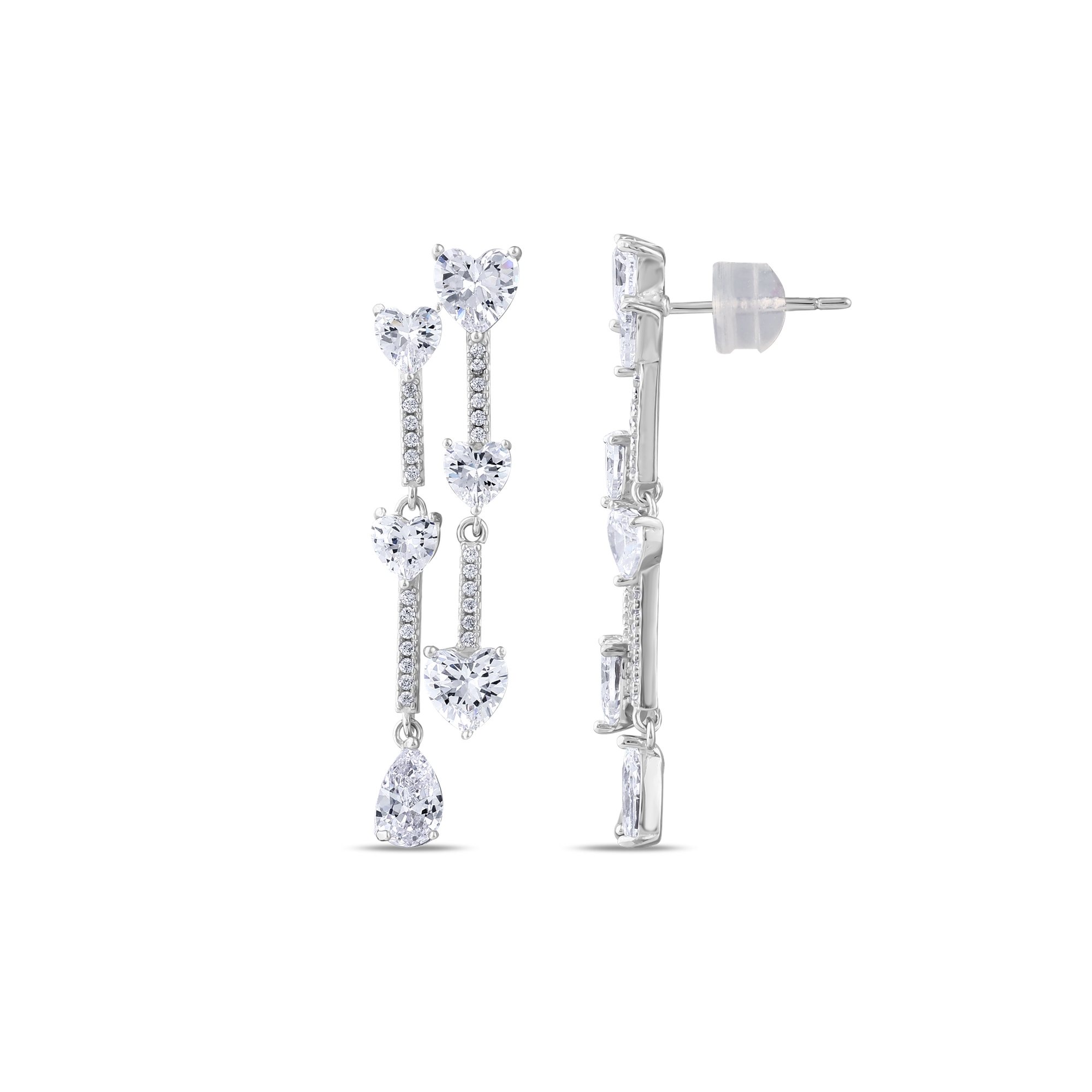 Серьги Gift Collection с асимметричными двойными полосками, инкрустированные камнями в форме сердца и капли